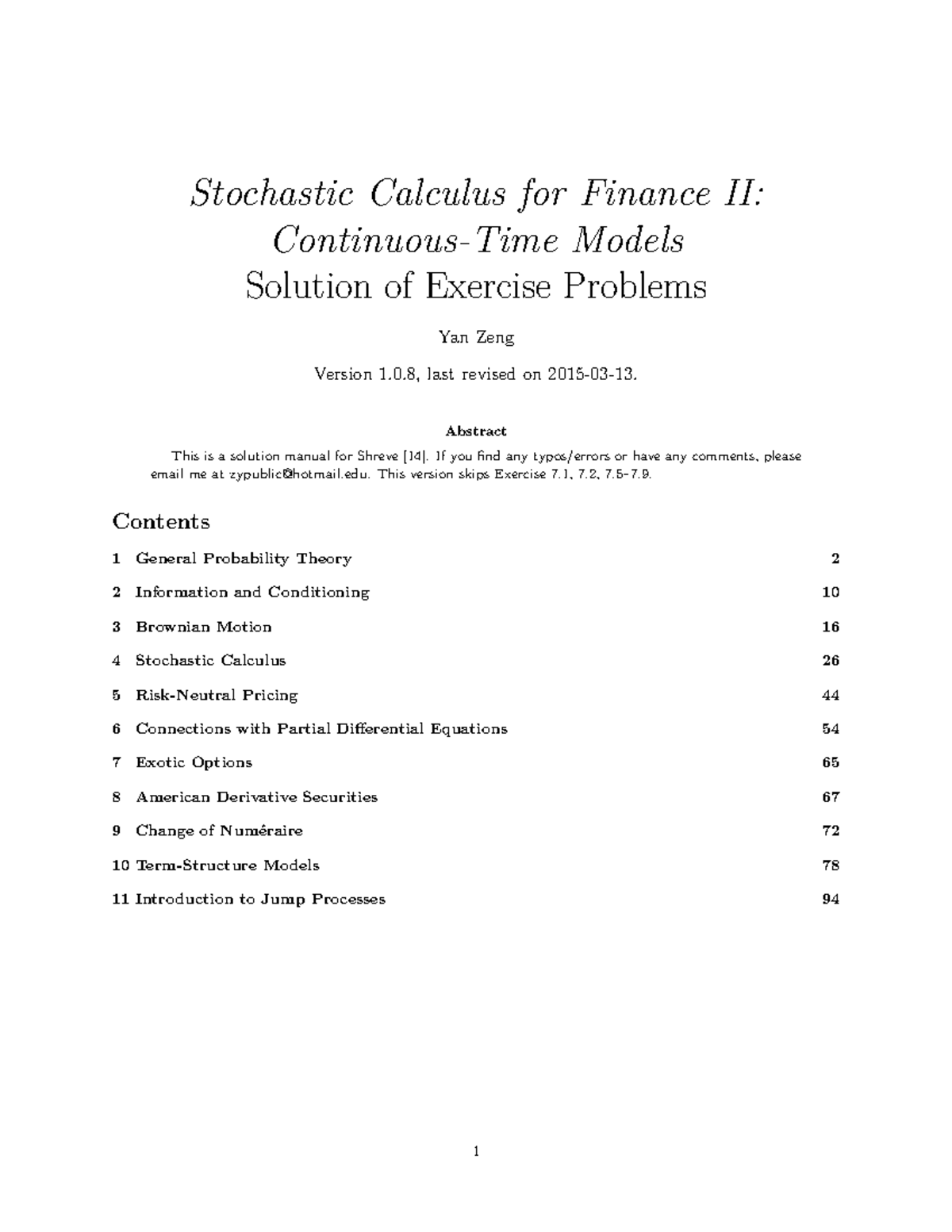 Stochastic Calculus for Finance II (FIN 4) - Solution Manual - Studocu