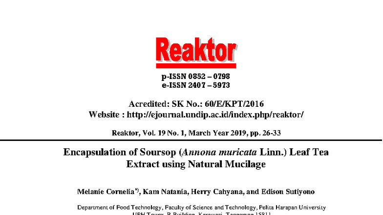 0852 0798 2407 5973 Final Exam: Encapsulation of Soursop Leaf Tea ...