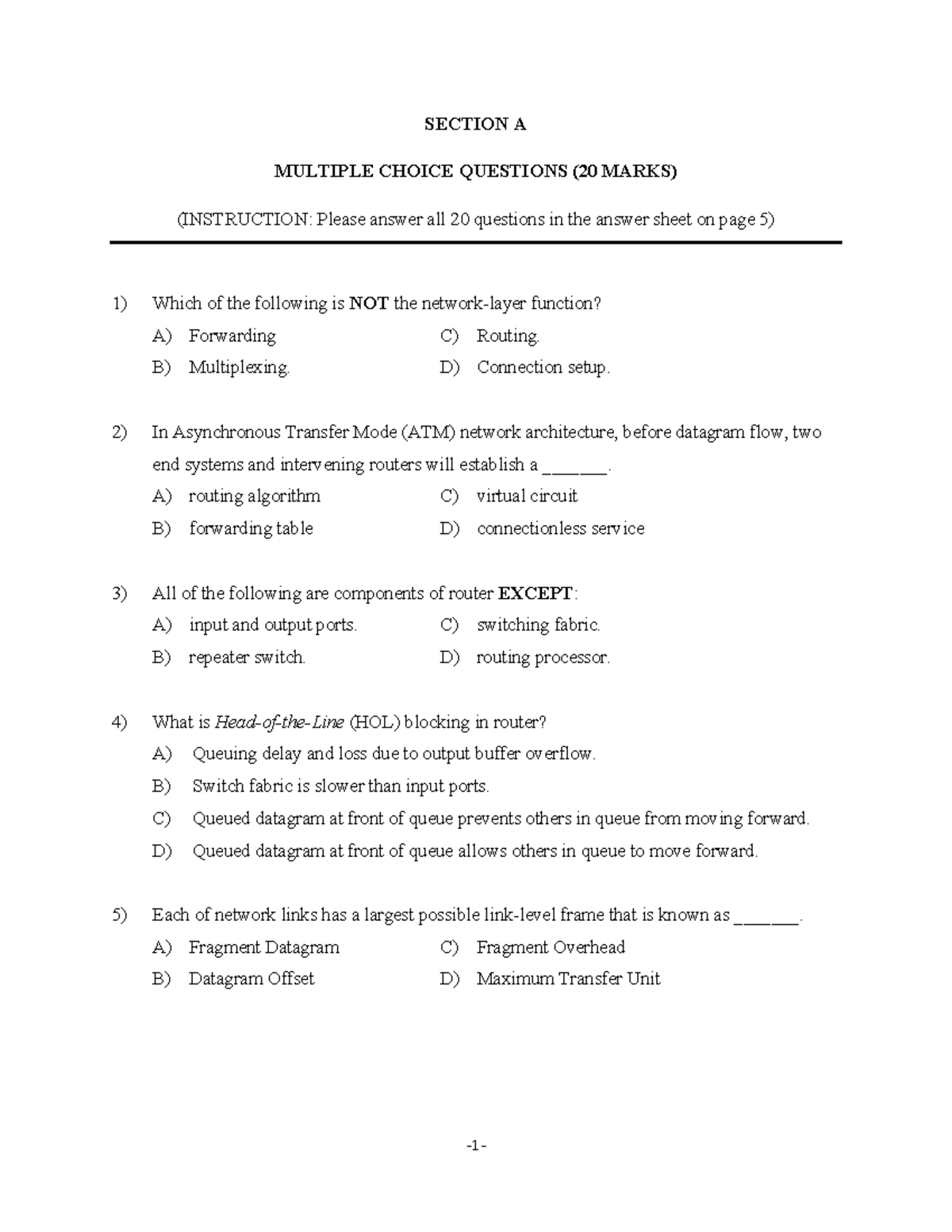 Final Exam Questions for Networking (Course Code: NET 101) - Studocu
