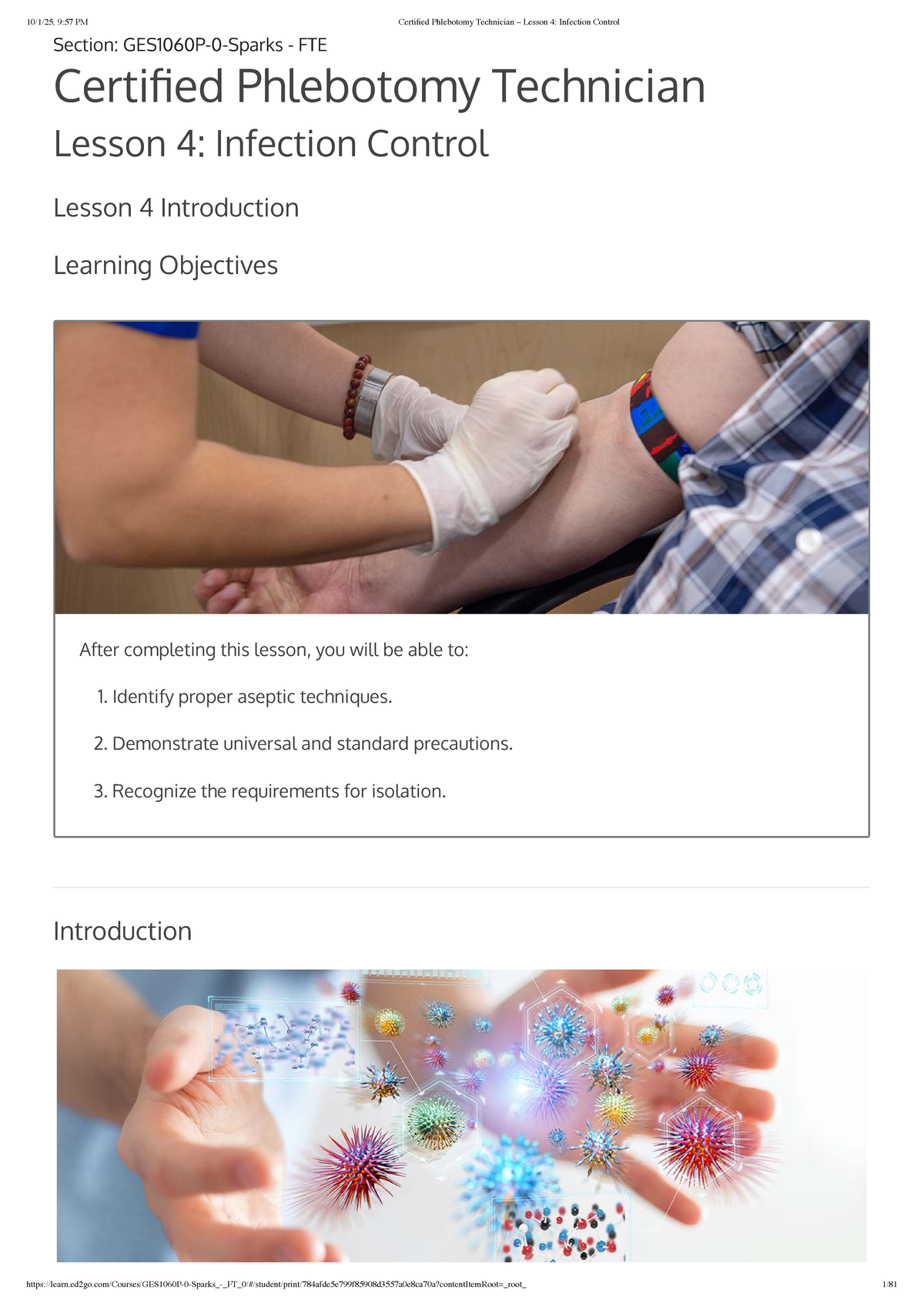 Certified Phlebotomy Technician Lesson 4 Infection Control Overview 