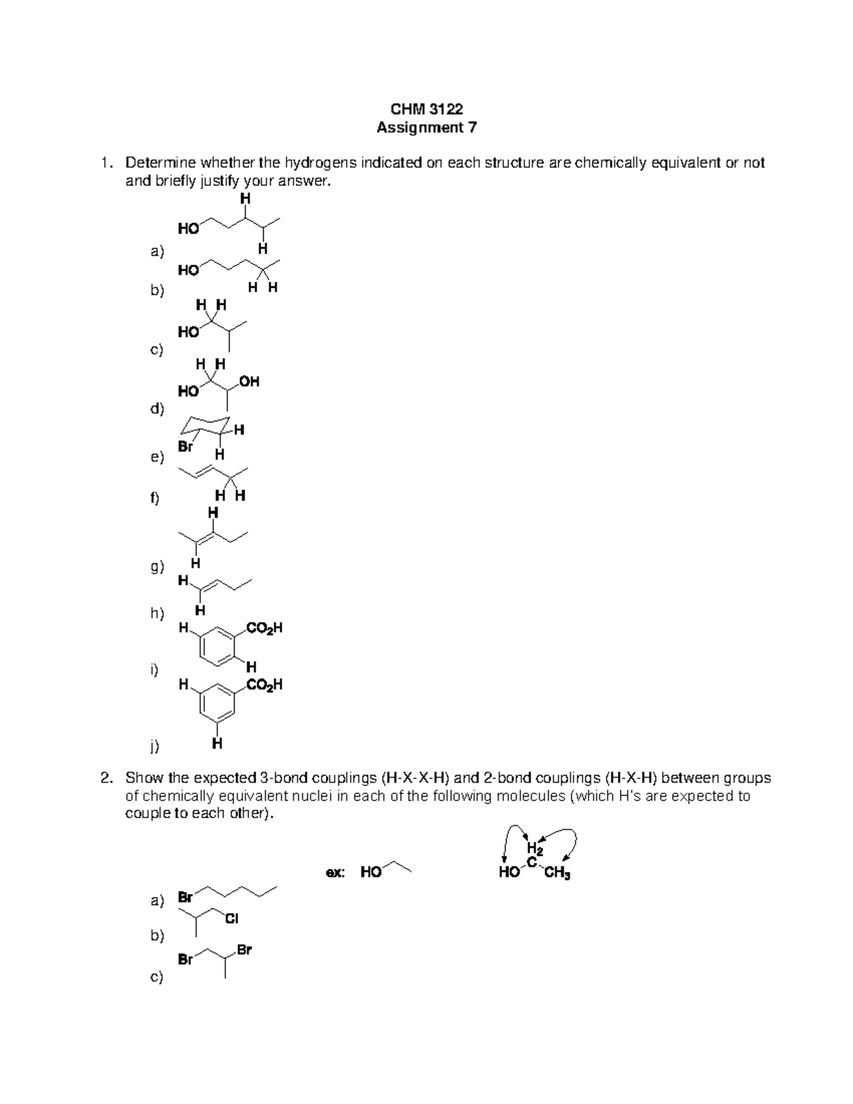 CHM 3122 Assignment 7: Analysis of NMR Spectra and Couplings - Studocu