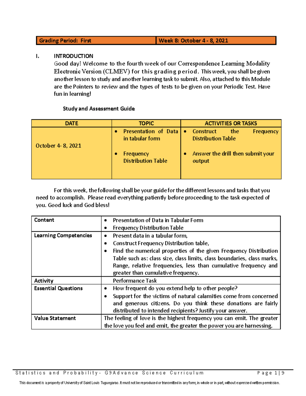 WEEK-8- Grade-9- Advance- Science- Statistics - S t a t i s t i c s a n ...