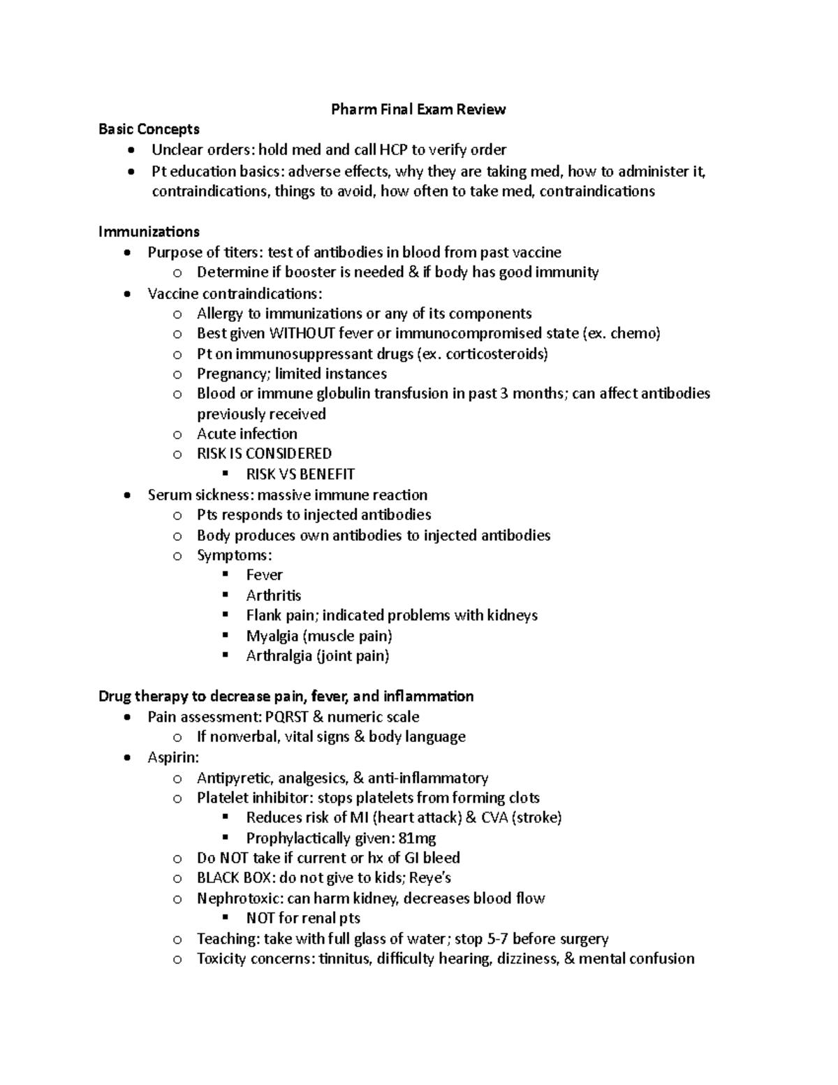 Pharm 101 Final Exam Review: Key Concepts and Medication Guidelines ...