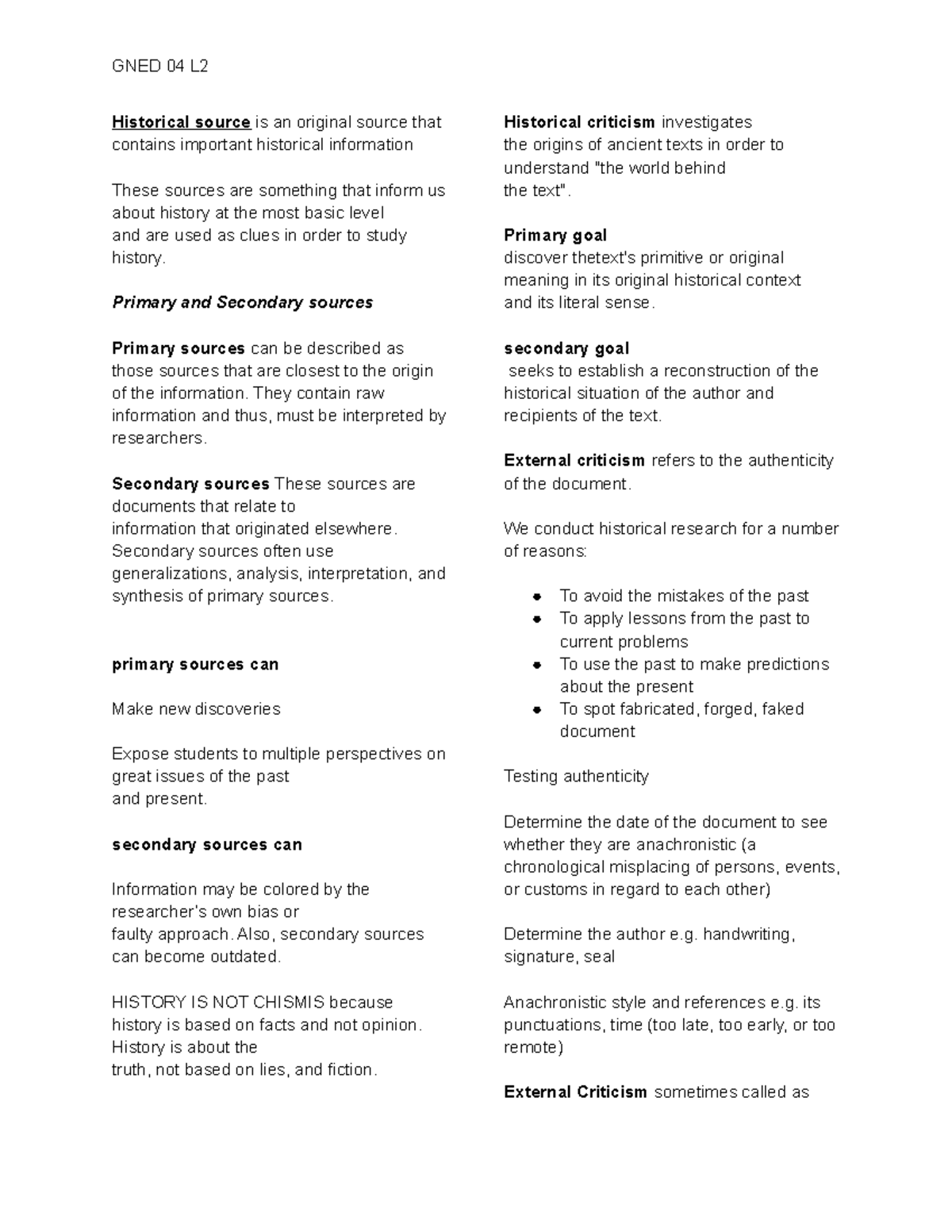 GNED 04 Lesson 2 - Understanding Primary and Secondary Sources - Studocu