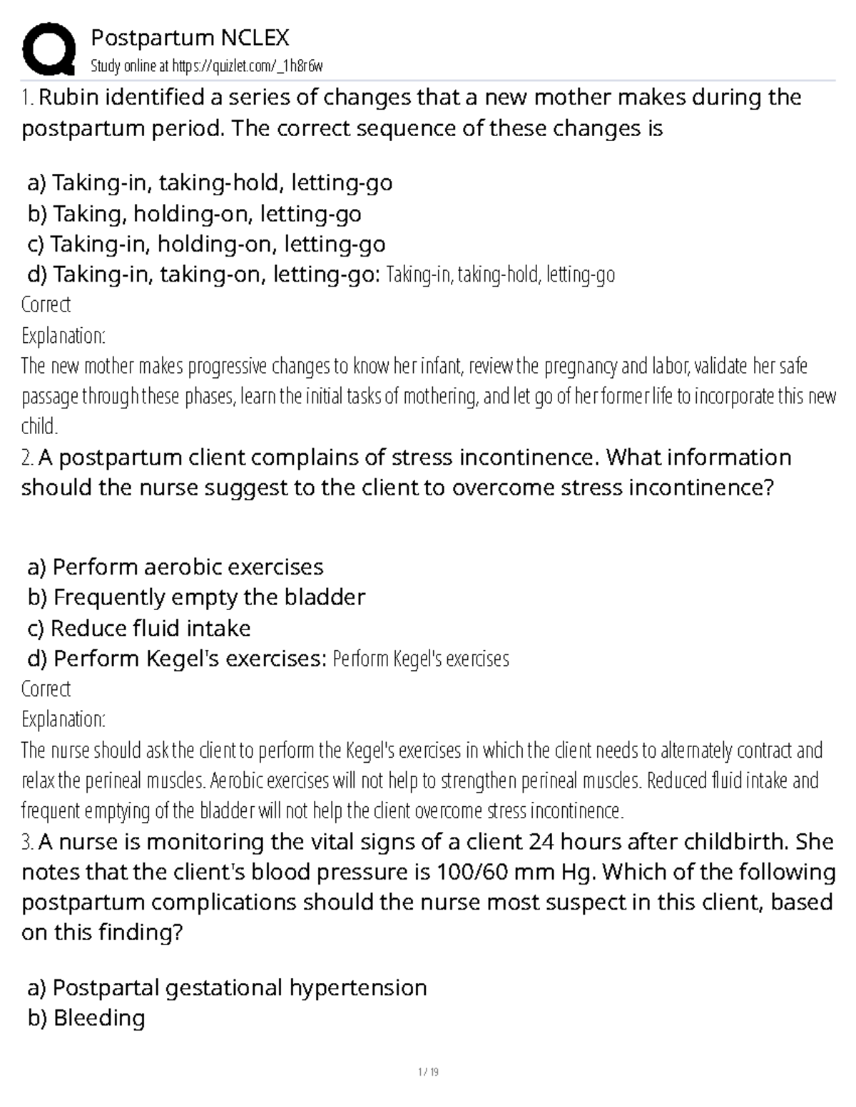 Postpartum NCLEX Study Guide: Key Concepts and Practice Questions - Studocu