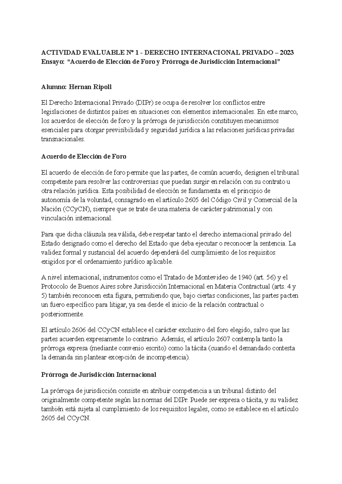 Actividad Evaluable Nº 1 - Derecho Internacional Privado: Elección de ...