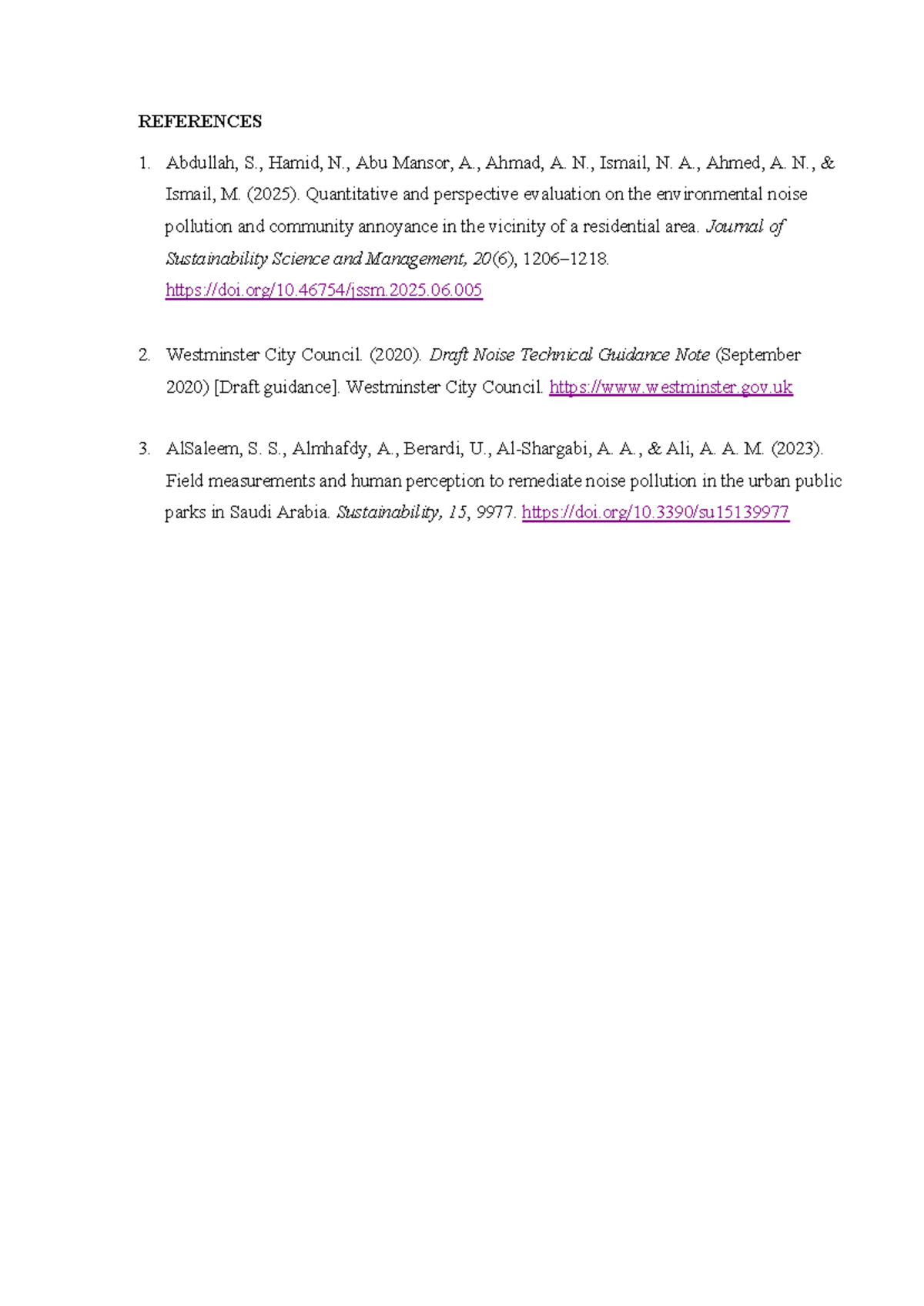 References and Appendix for Noise Level Measurement Study - Studocu