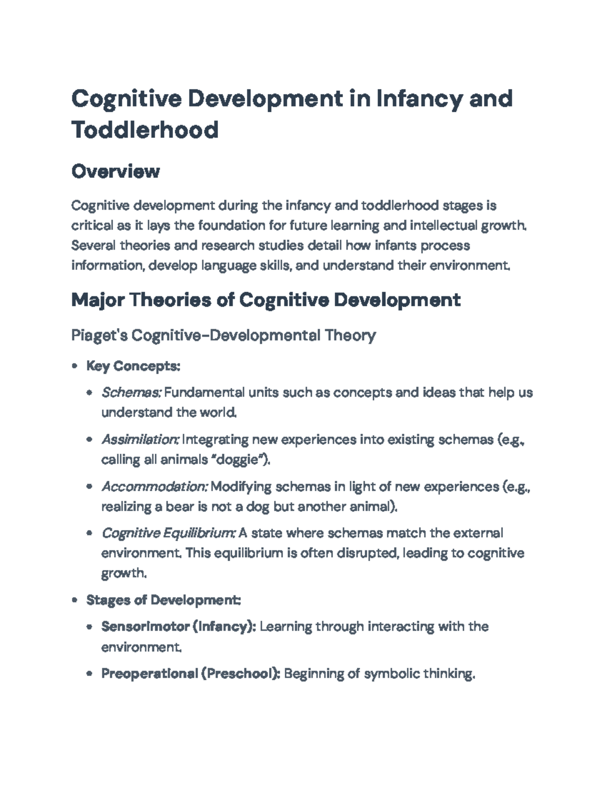 Cognitive Development in Infancy and Toddlerhood: Key Theories ...