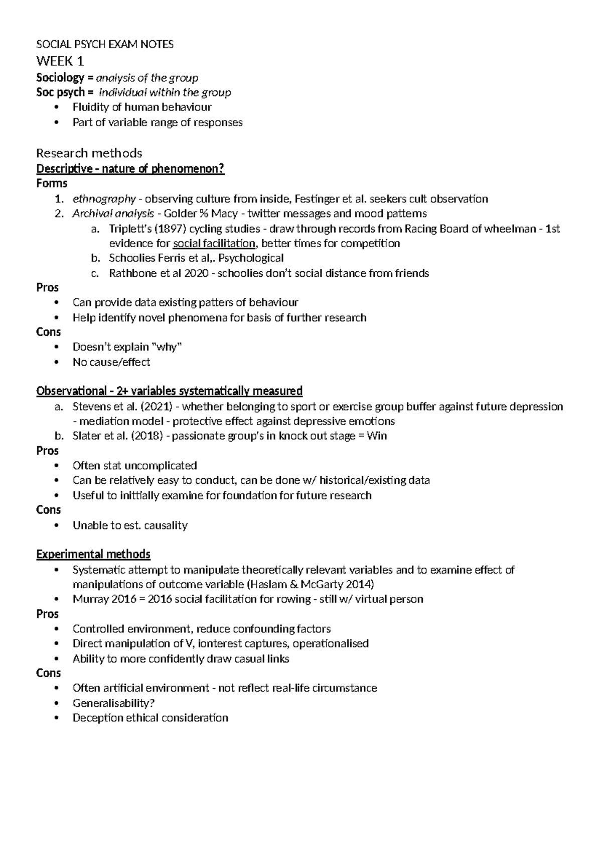 Social PSYC EXAM Notes - SOCIAL PSYCH EXAM NOTES WEEK 1 Sociology ...
