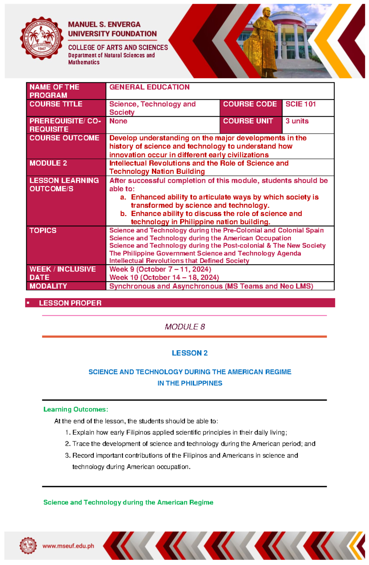 Module-8- American - All science - 1 COLLEGE OF ARTS AND SCIENCES ...