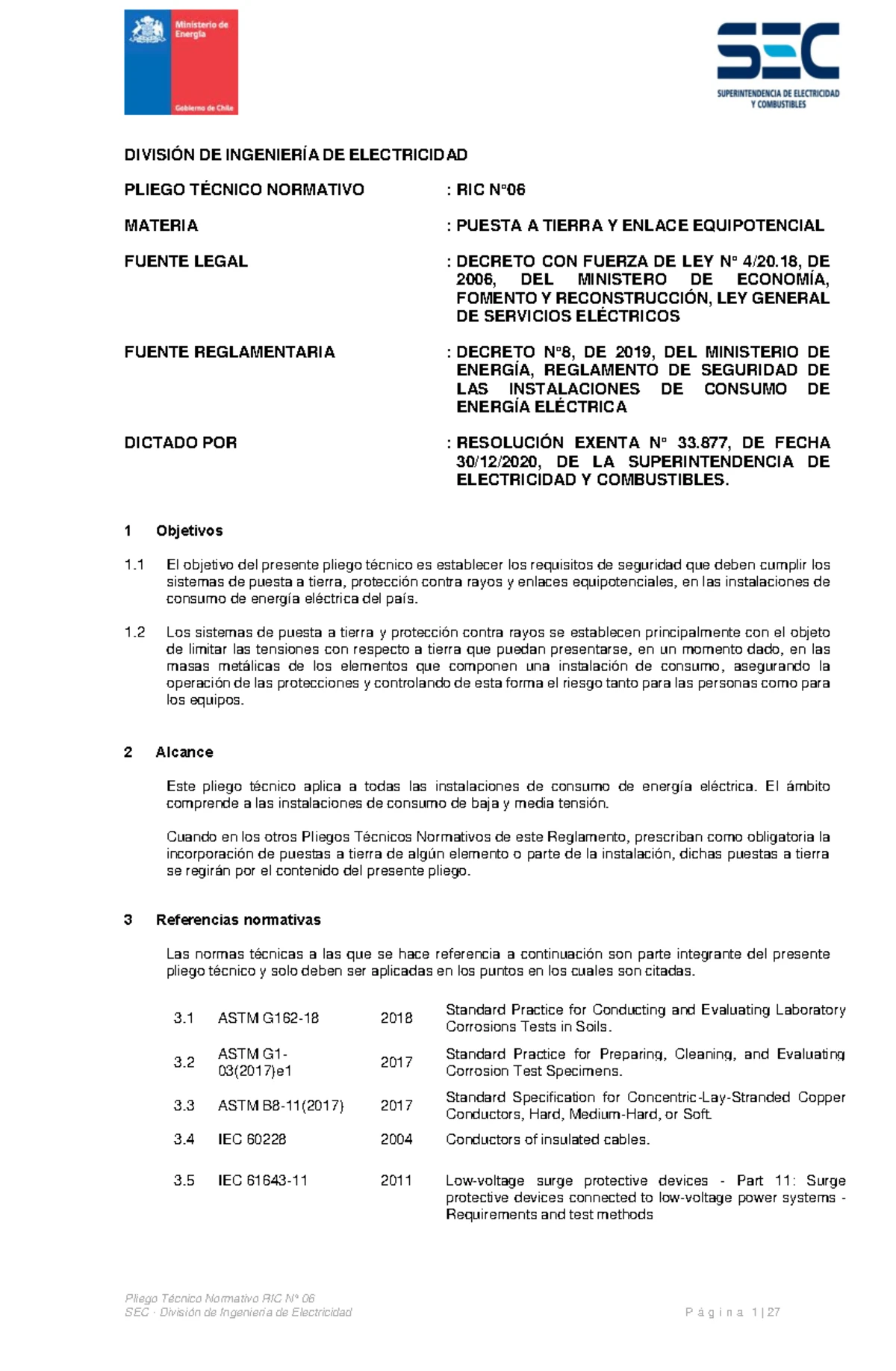 Pliego Técnico Normativo RPTD N°01 Tensiones y frecuencia - DIVISIÓN DE ...