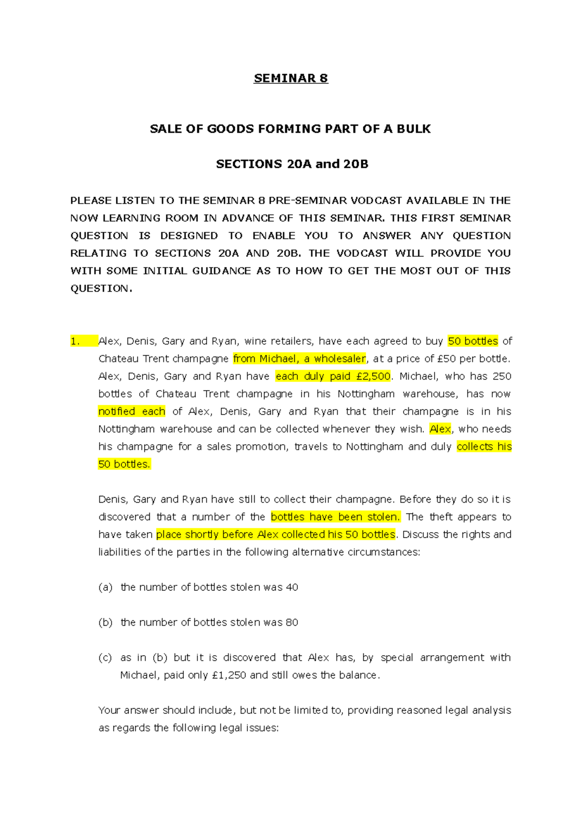 Seminar 8 - Legal Analysis on SGA 1979 Sections 20A & 20B - Studocu