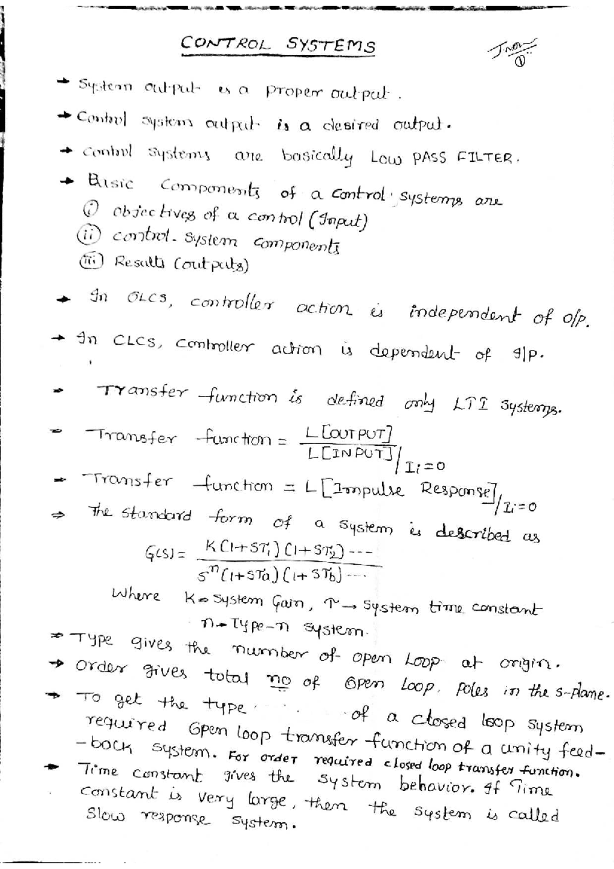 Control Systems Notes (ENGR 101): Key Concepts and Analysis - Studocu