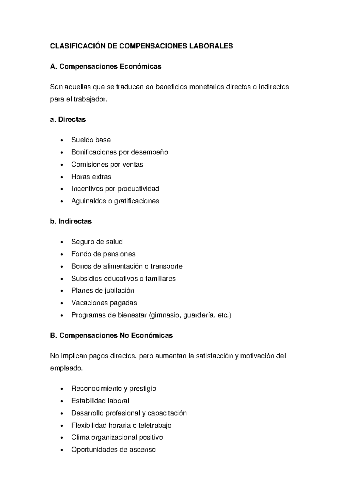 Clasificación de Compensaciones Laborales - CLAS 101 Zevallos - Studocu