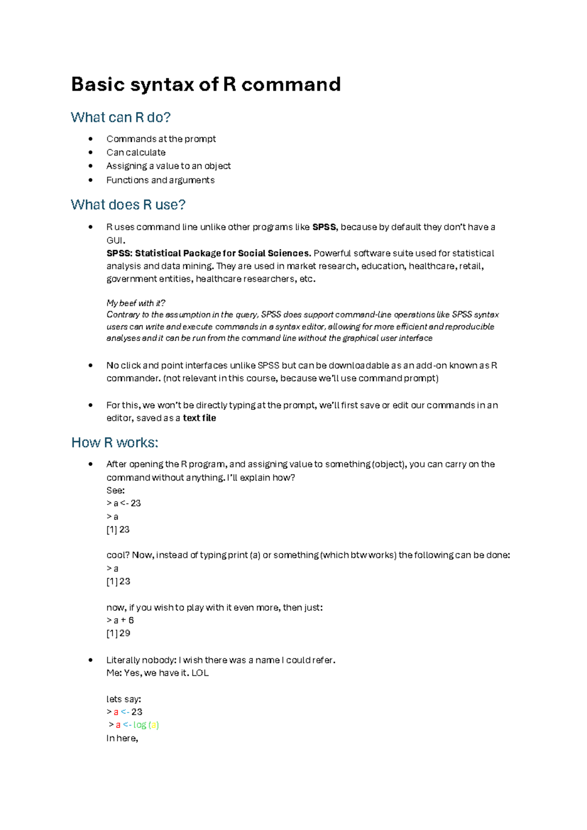 R Programming Basics: Syntax, Commands, and Functions Explained - Studocu