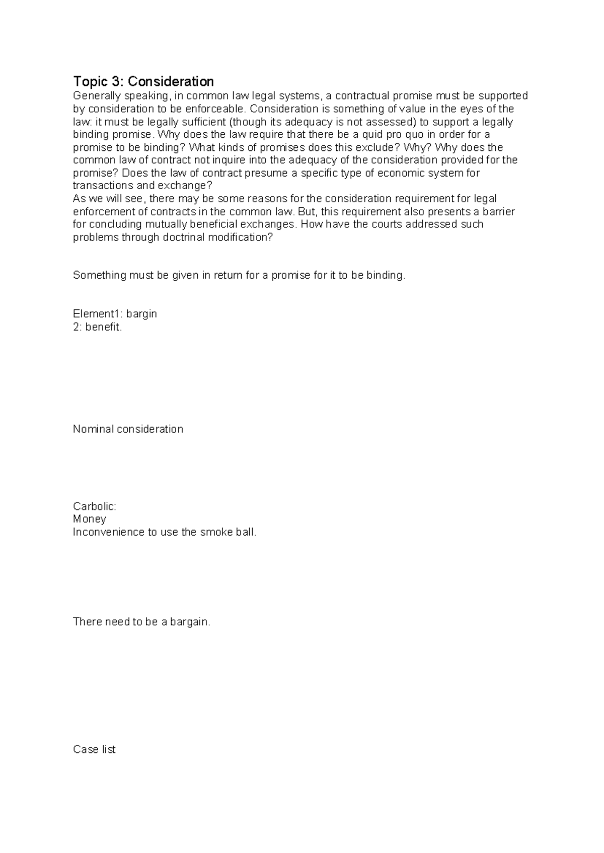Consideration in Contract Law: Key Concepts and Case Studies - Studocu