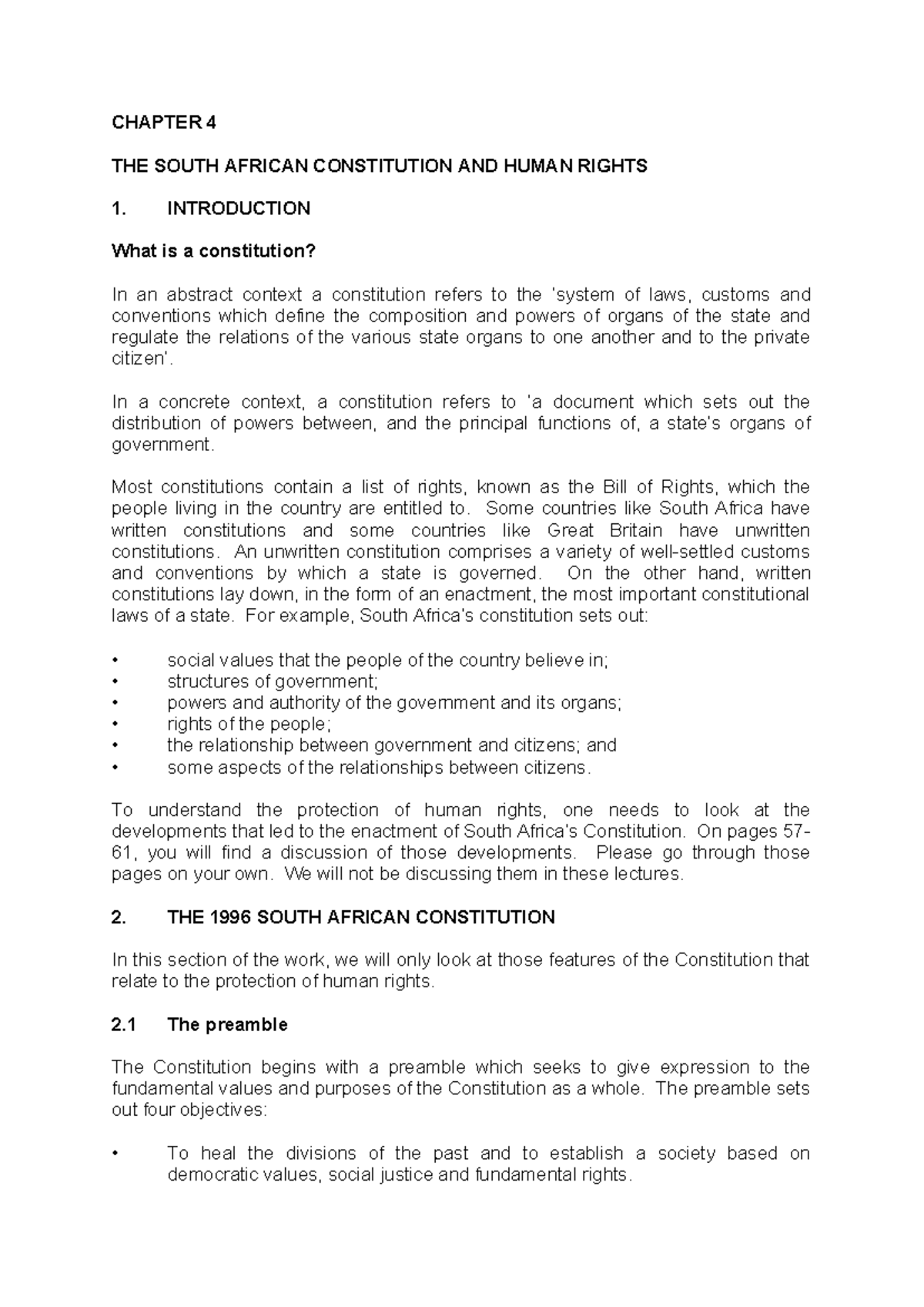 Chapter 4 - The South African Constitution & Human Rights (HRL) - Studocu