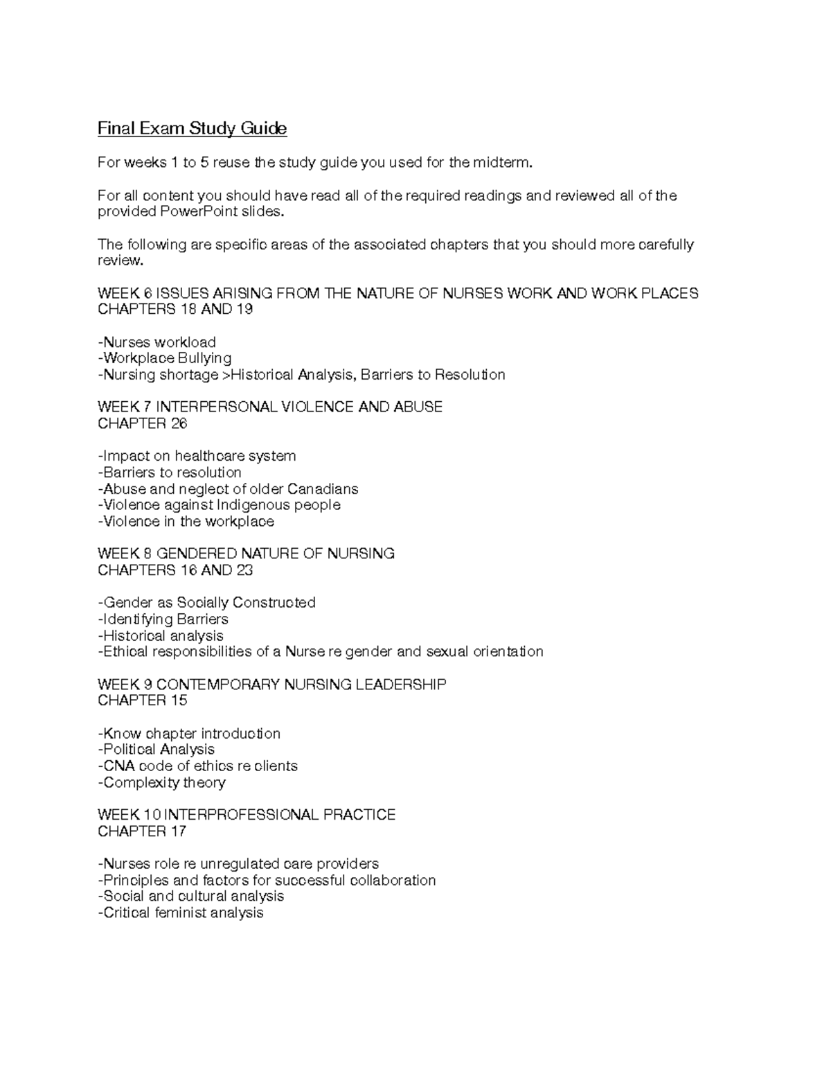 Final Exam Study Guide for Nursing (NURS 2020): Key Topics and Insights ...