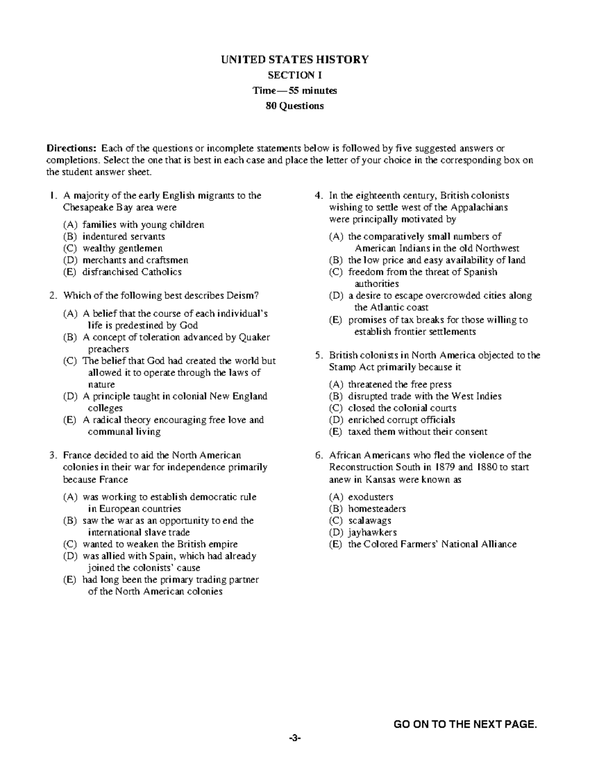 2008 AP US History Exam - Multiple Choice Questions (MCQs) - Studocu