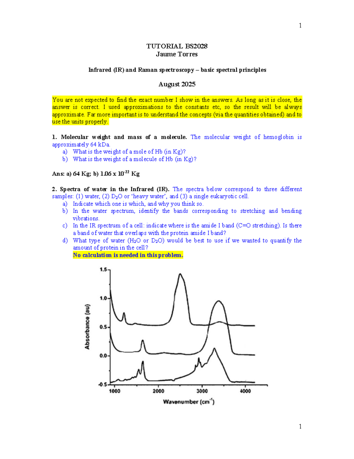 25S1 BS2028 Tutorial Questions on IR and Raman Spectroscopy - Studocu