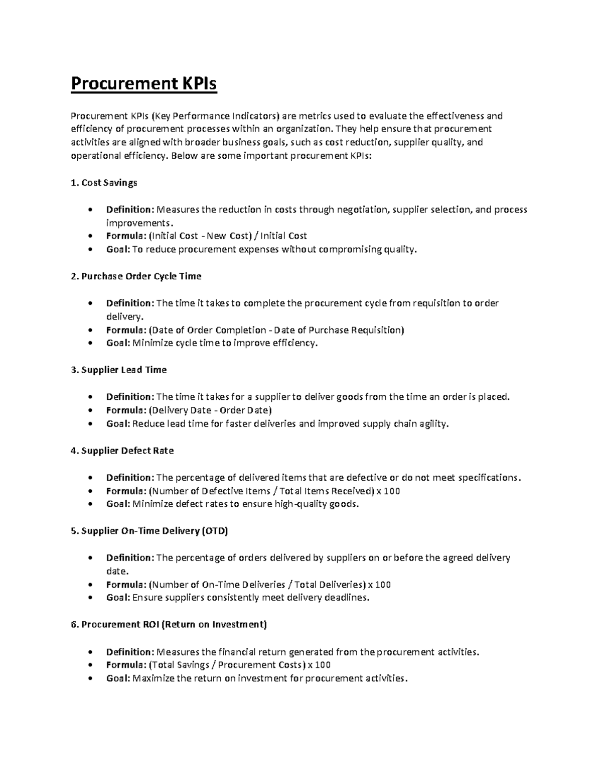 Procument KPI - Great material - Procurement KPIs Procurement KPIs (Key ...