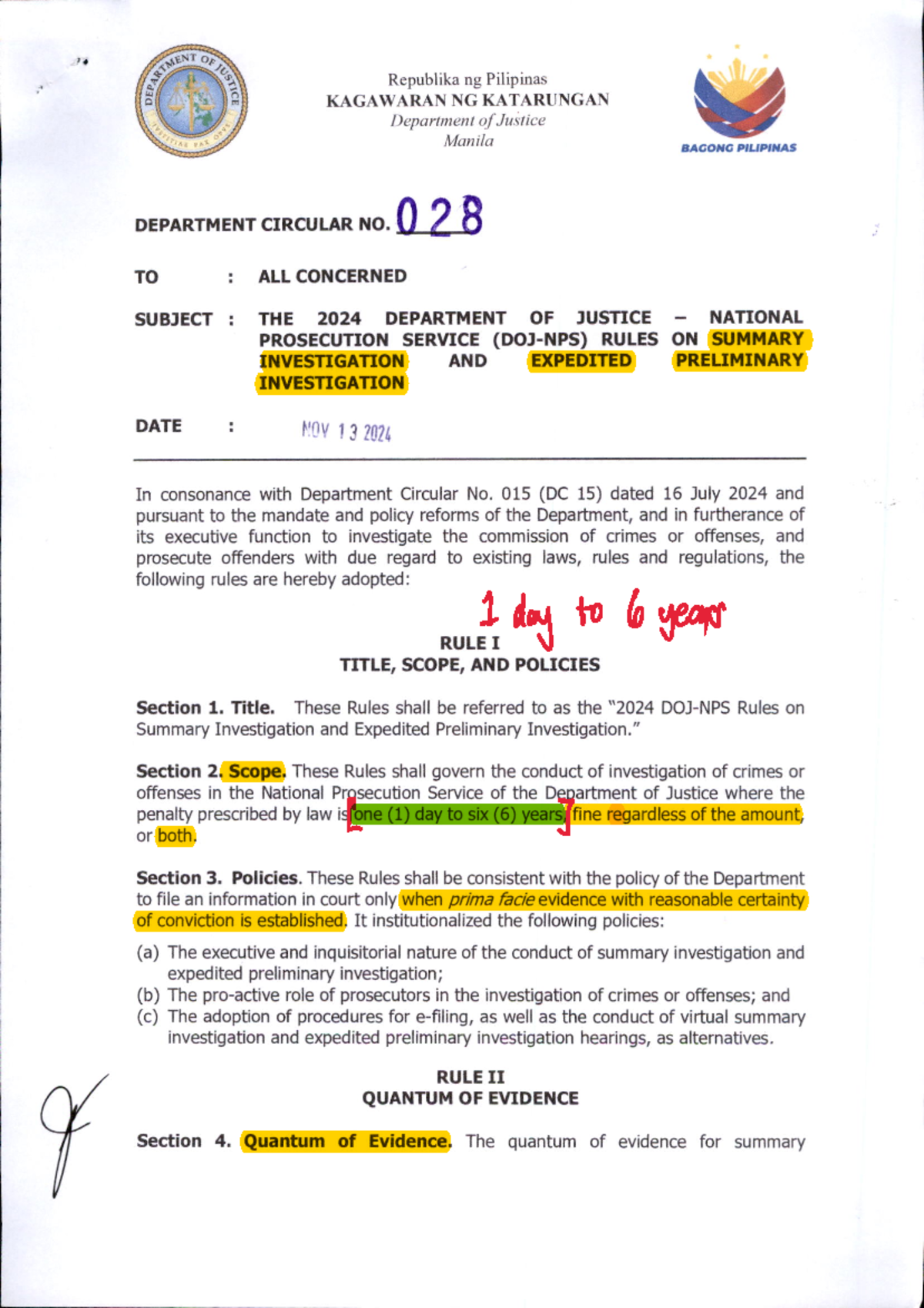 DOJ Summary & Expedited Investigation Circular No. 028 s 2024 - Studocu