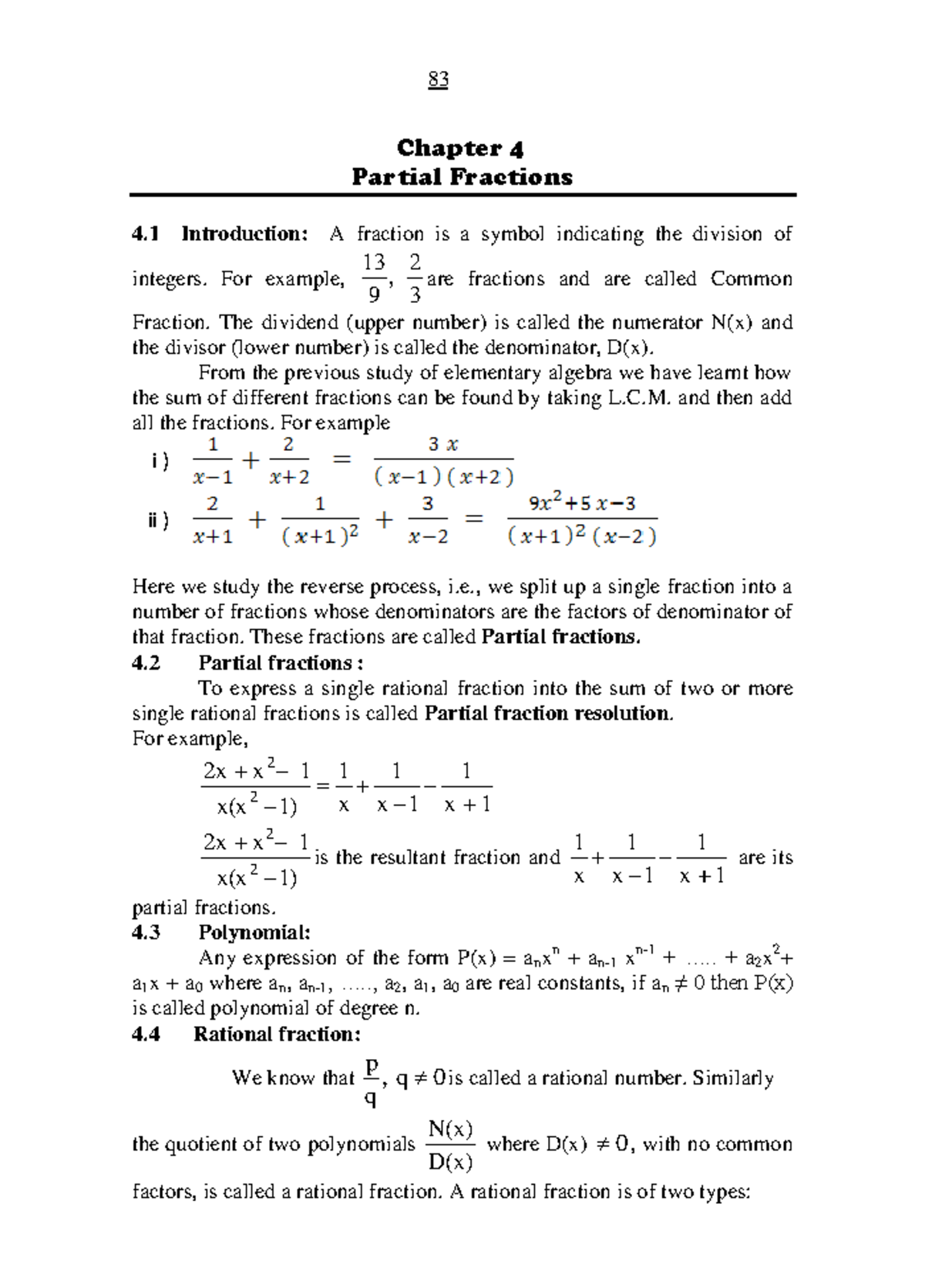 Partial fractions notes 2 - Chapter 4 Partial Fractions 4 Introduction ...