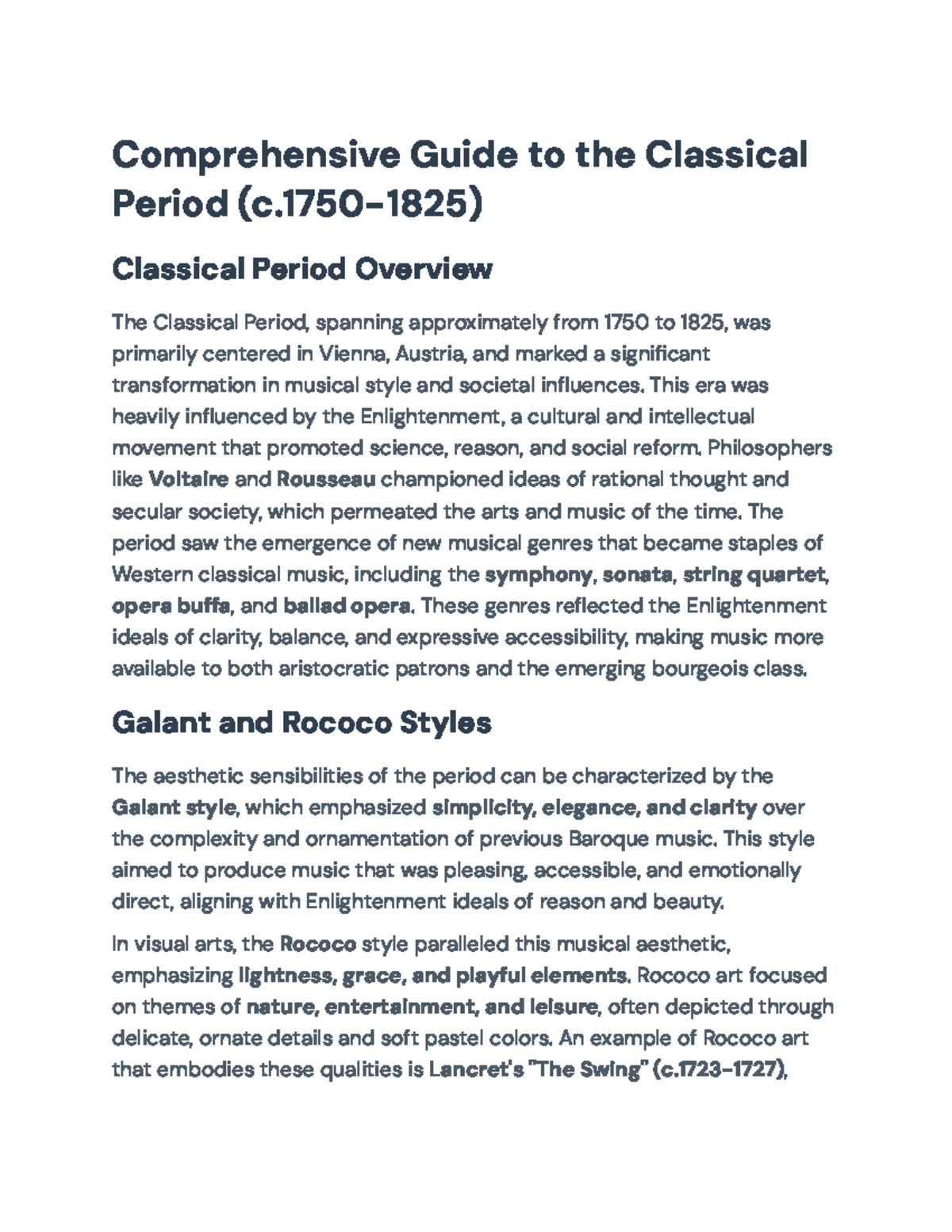 Comprehensive Overview of the Classical Period (1750-1825) - Studocu