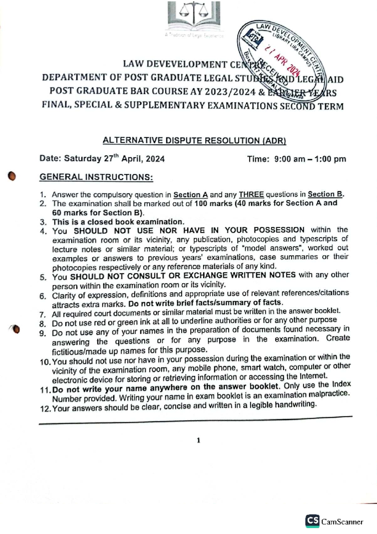 ADR 2 - Final Exam Notes for LAW 2024: Alternative Dispute Resolution ...