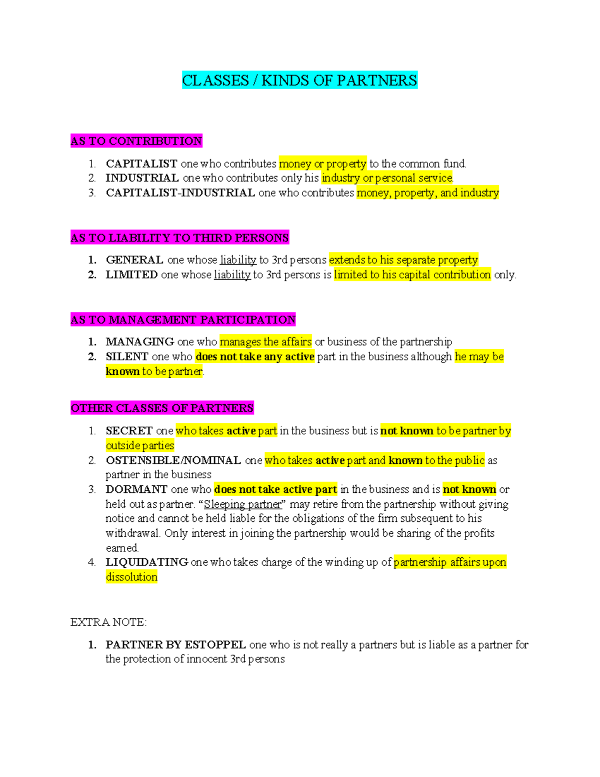 Partnership Accounting - CLASSES / KINDS OF PARTNERS AS TO CONTRIBUTION ...