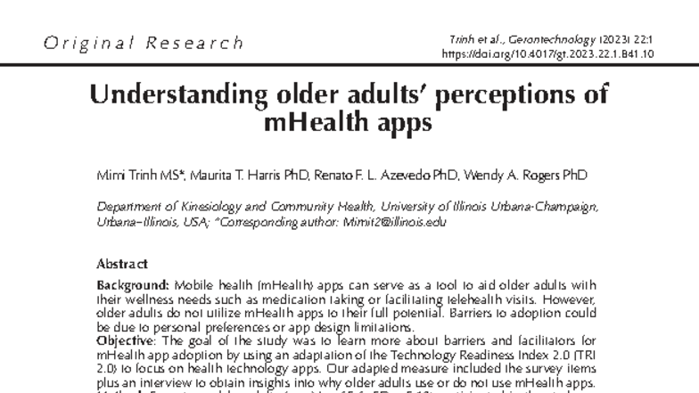 Understanding Older Adults' Perceptions of mHealth Apps: Barriers ...