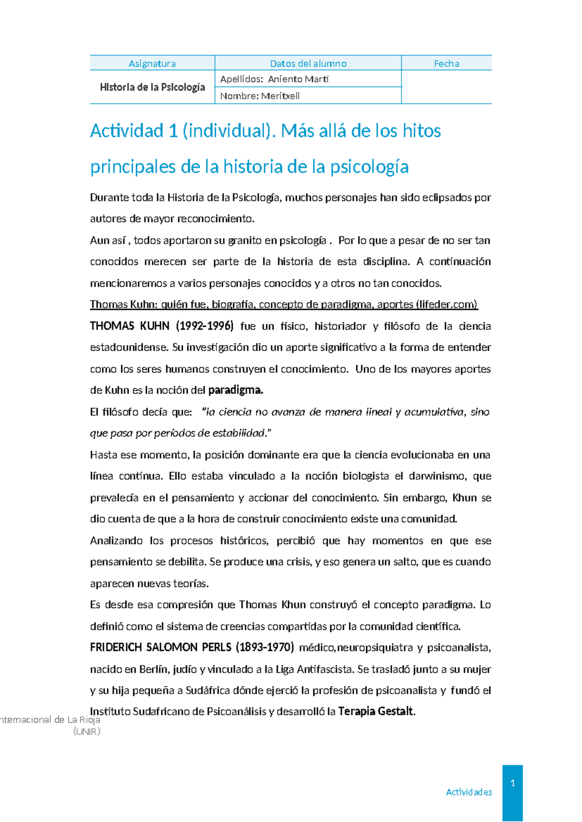 Actividad 1: Hitos en la Historia de la Psicología (UNIR) - Document Preview