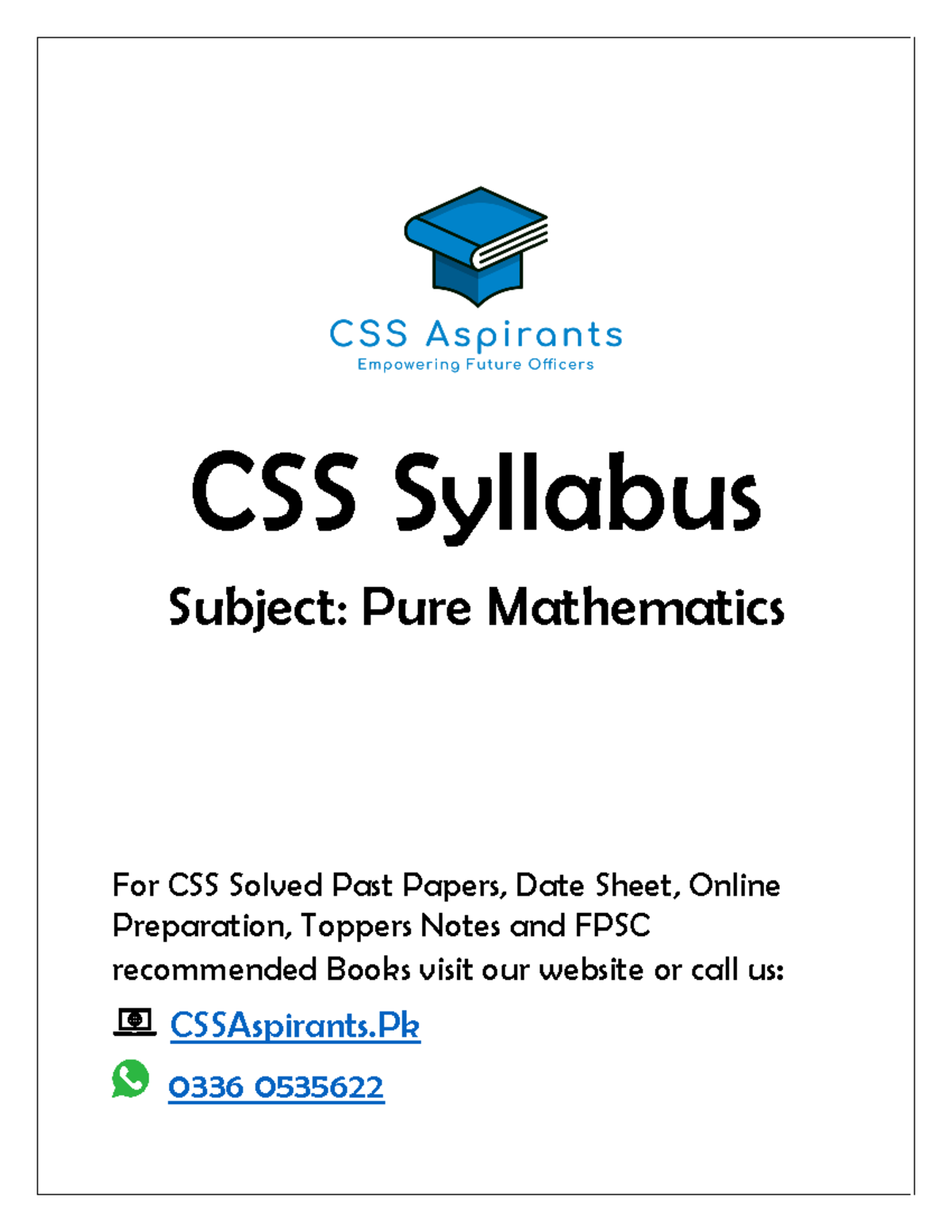 CSS Pure Mathematics Syllabus for Solved Past Papers and Prep - Studocu