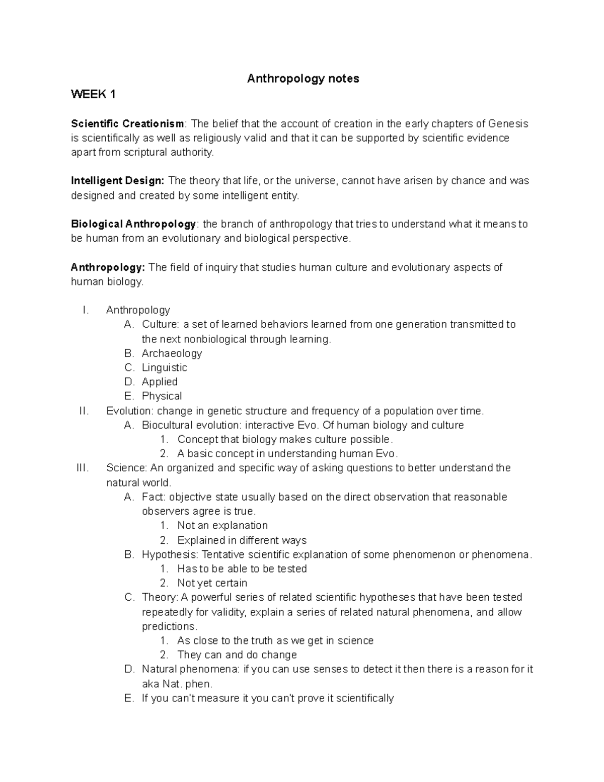 Anth- Anthropology Lecture Notes: Key Concepts and Evolutionary ...