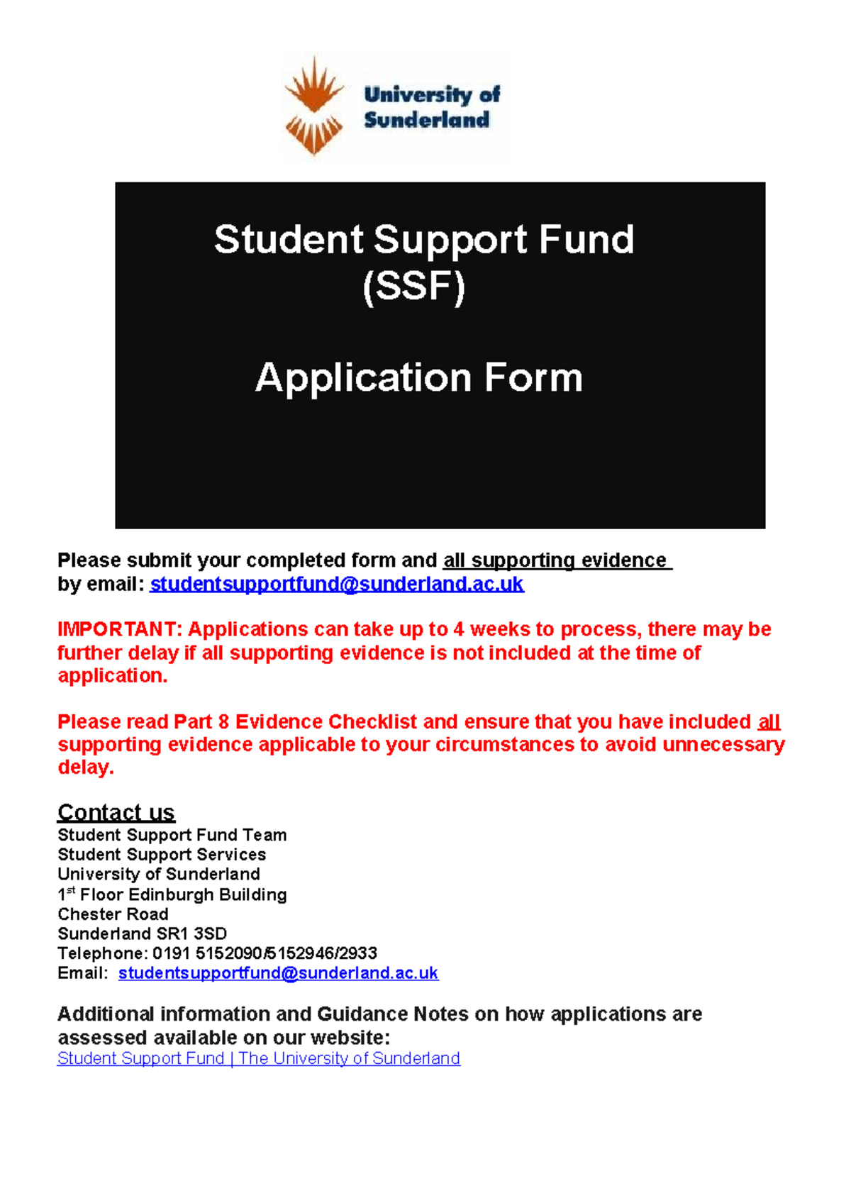 SSF Application Form for Student Support Fund Submission - Studocu