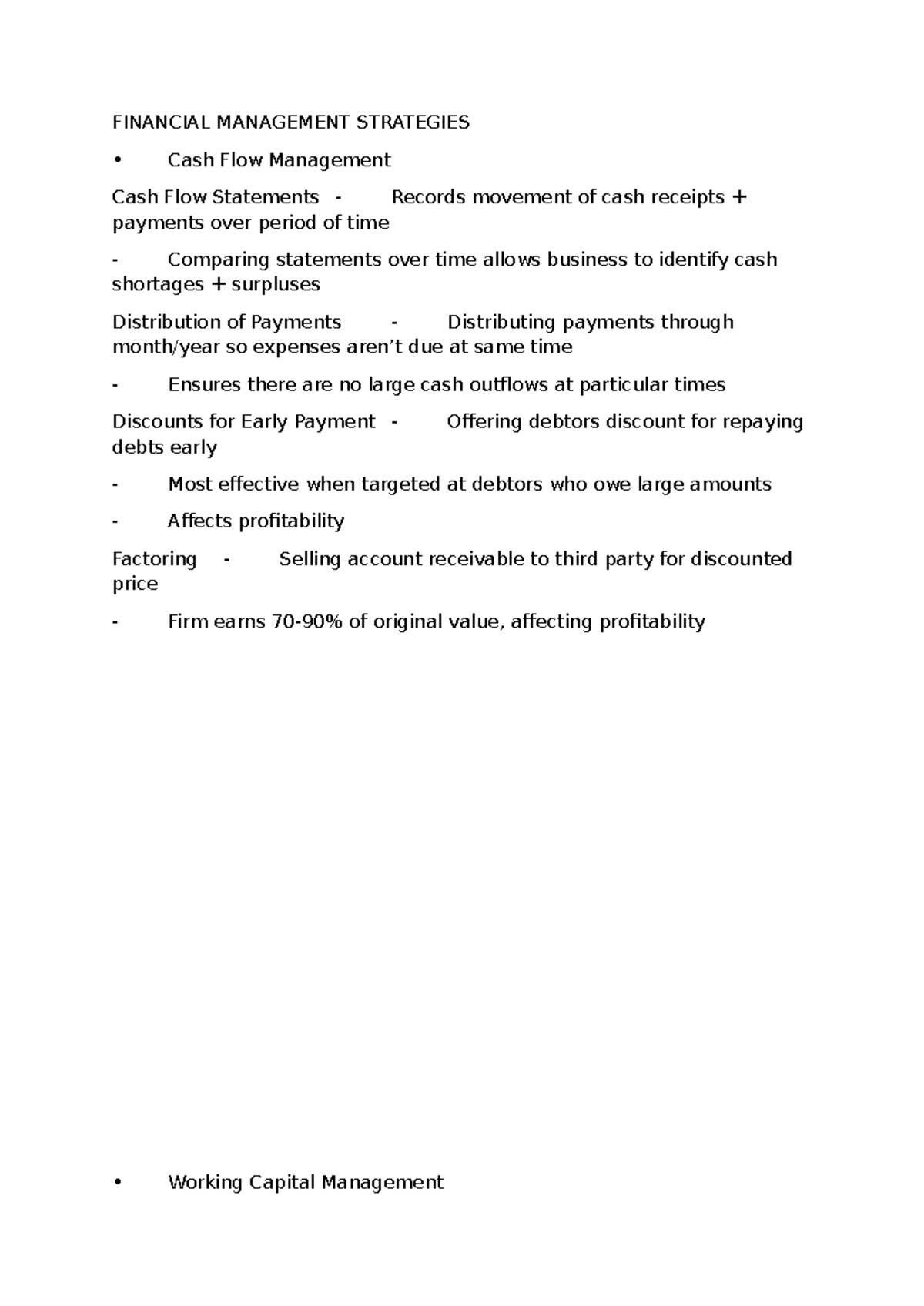 FIN 301: Financial Management Strategies and Cash Flow Insights - Studocu