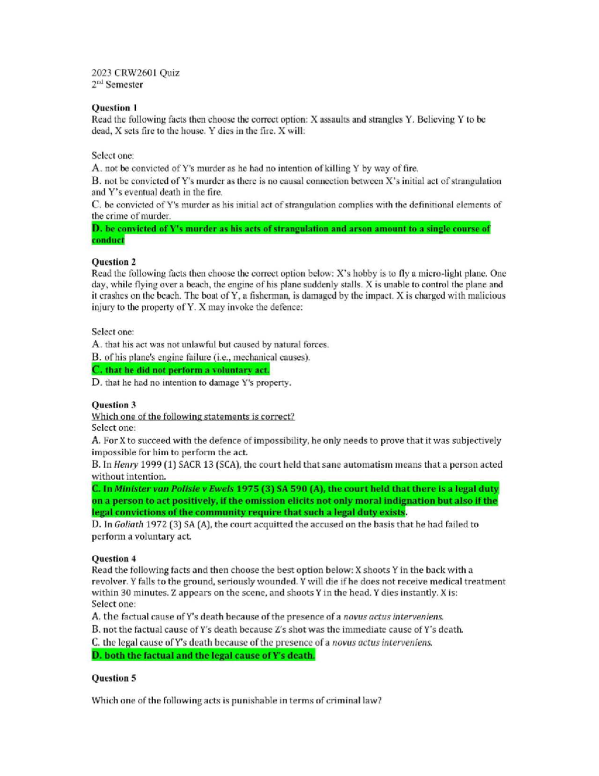 2023 CRW2601 Quiz 2nd Semester: Key Questions & Answers Summary - Studocu