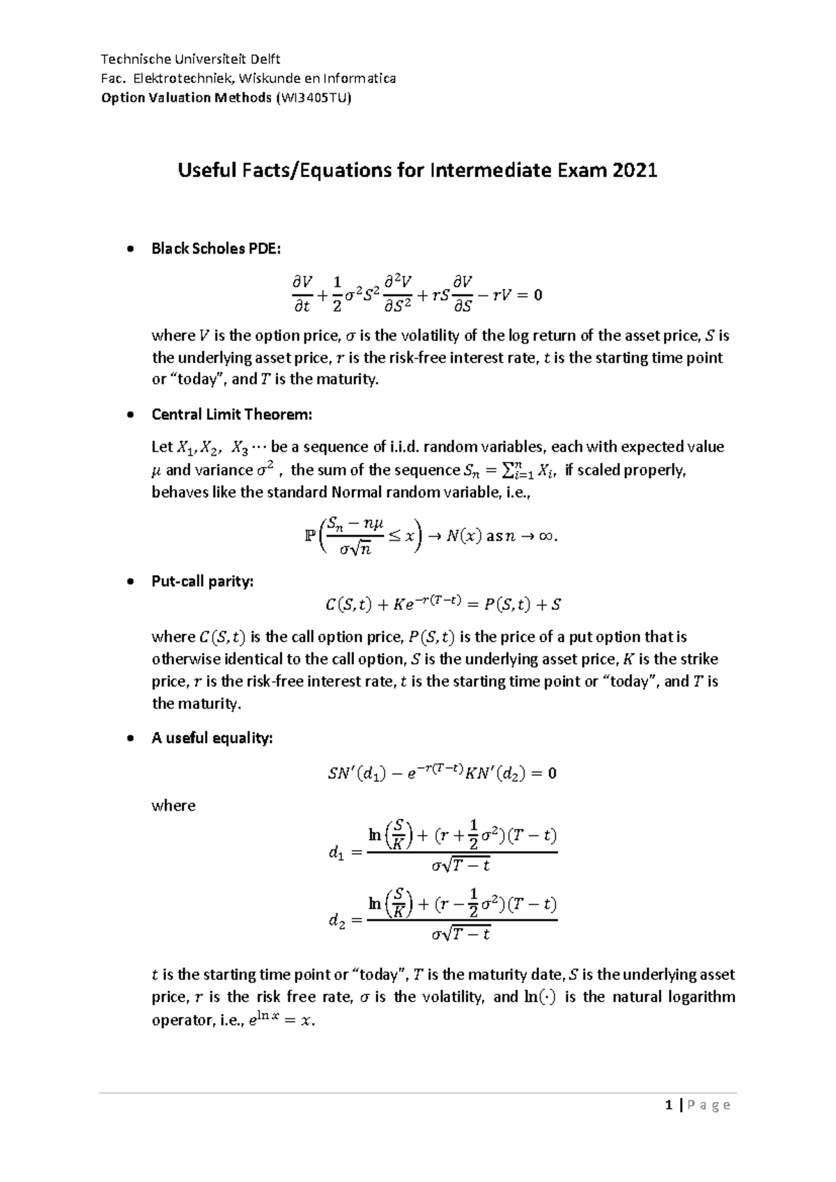 Option Valuation Methods (WI3405TU) Midterm Exam 2021 Solutions ...