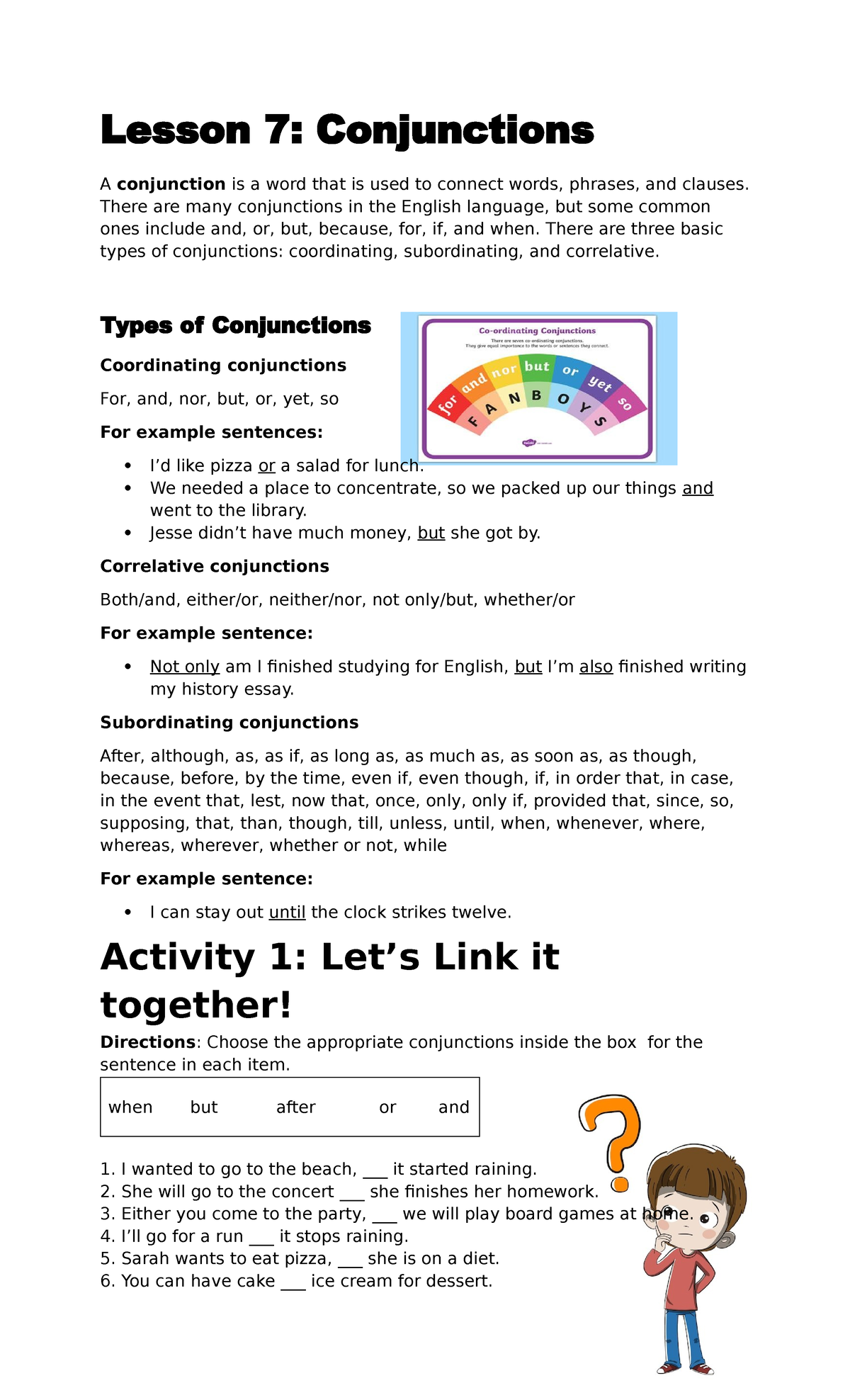 Lesson 7: Understanding Conjunctions in English - Studocu