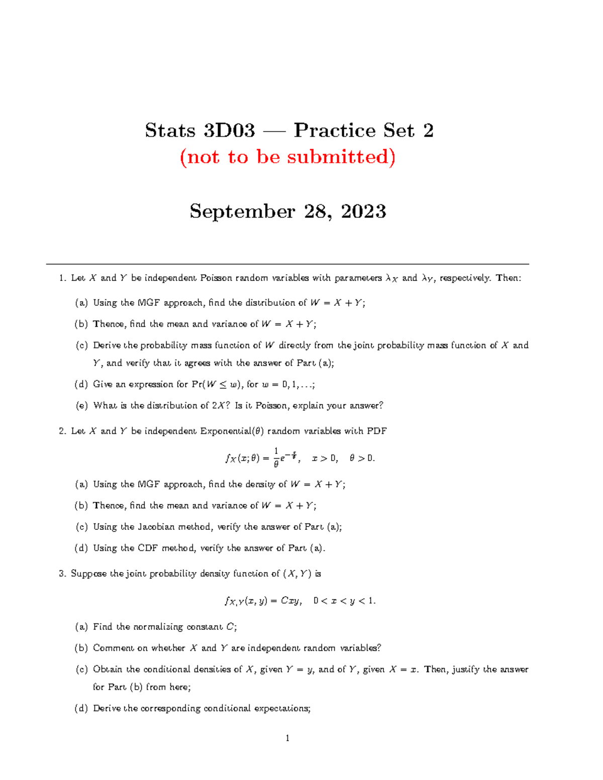 Stats 3D03 — Assignment 2 Practice Set for Upcoming Deadline - Studocu