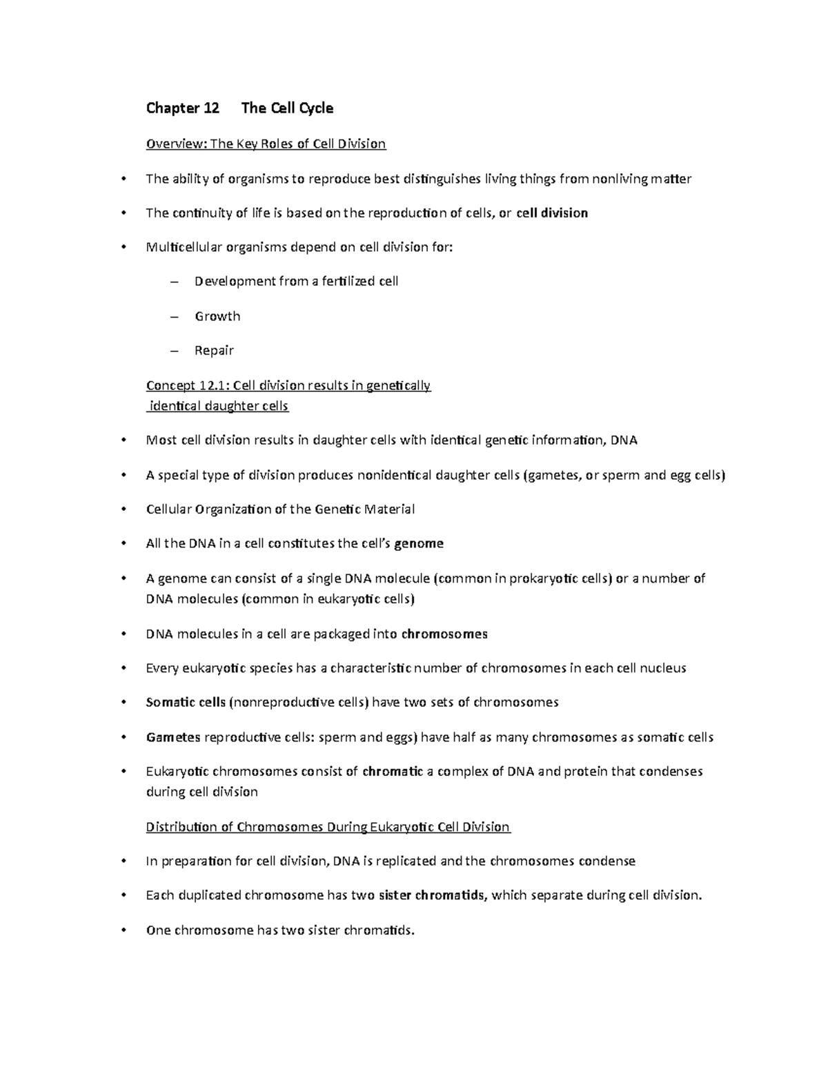 Chapter 12 guided notes - Chapter 12 The Cell Cycle Overview: The Key ...
