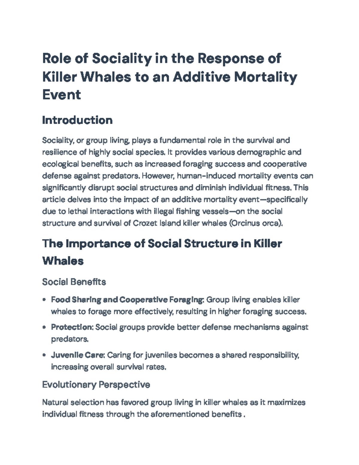 Killer Whales & Social Structure: Effects of Additive Mortality Event ...