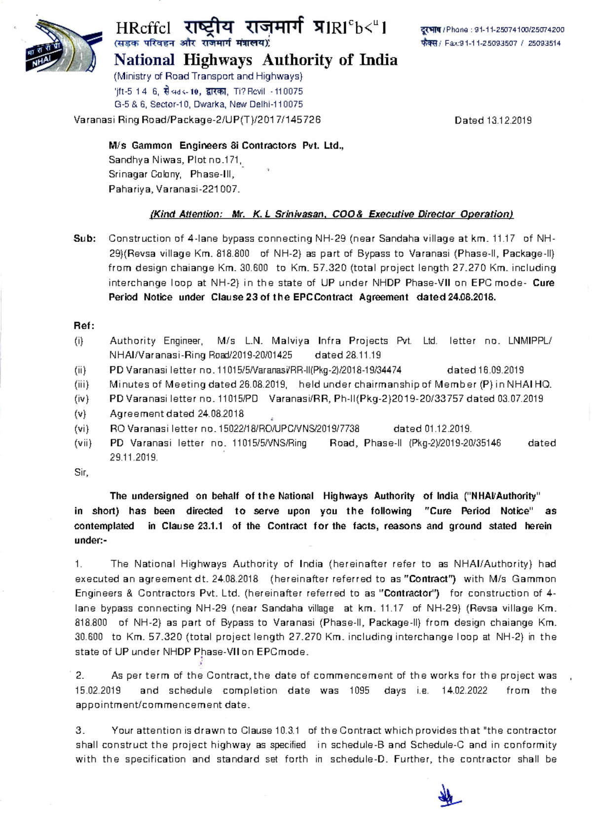 Cure Period Notice under Clause 23 of EPC Contract Agreement 2018 - Studocu