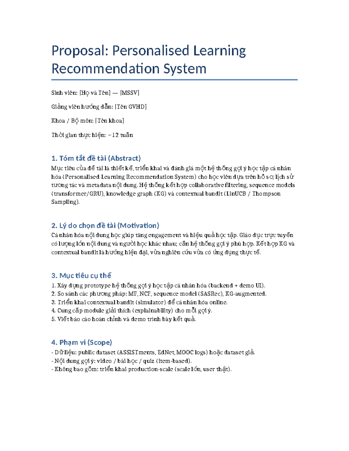 Proposal for Personalised Learning Recommendation System (PLRS) - Studocu