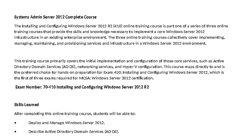 MCSA: Windows Server 2012 (410) - Installing & Configuring Course ...