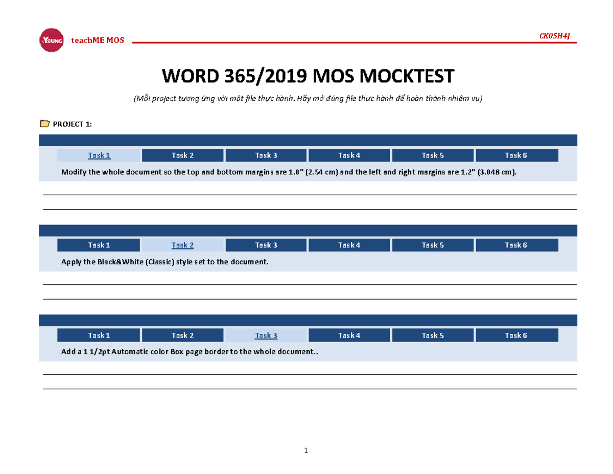 CK05H4J teachME MOS WORD 365-2019 Mocktest Overview and Tasks - Studocu
