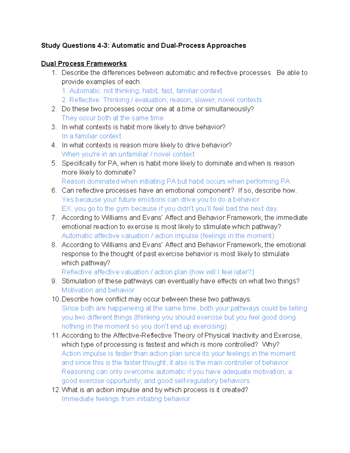 Study Questions on Affective-Reflective Theory and Behavior Change ...