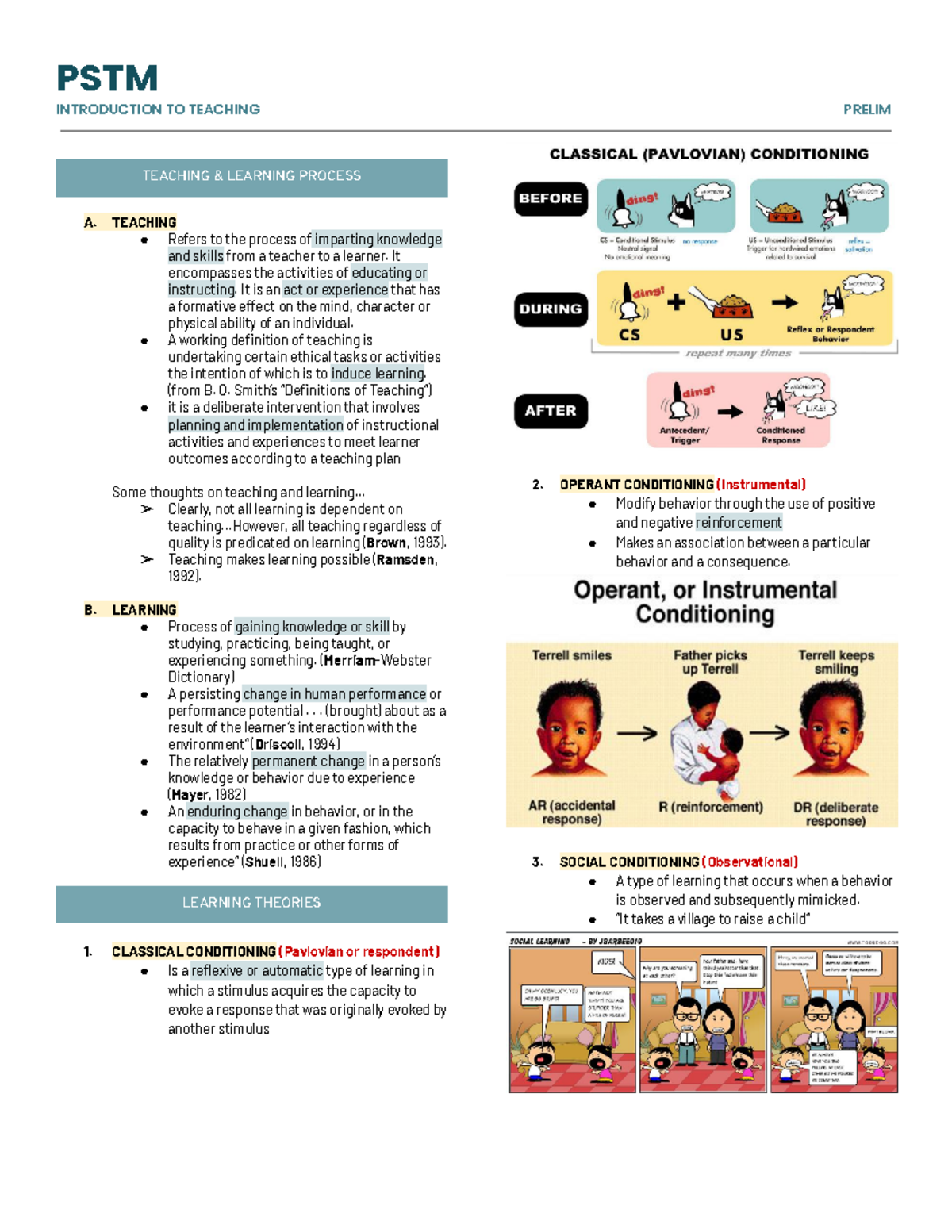PSTM 101 - Prelim Lecture Review on Teaching and Learning Processes ...