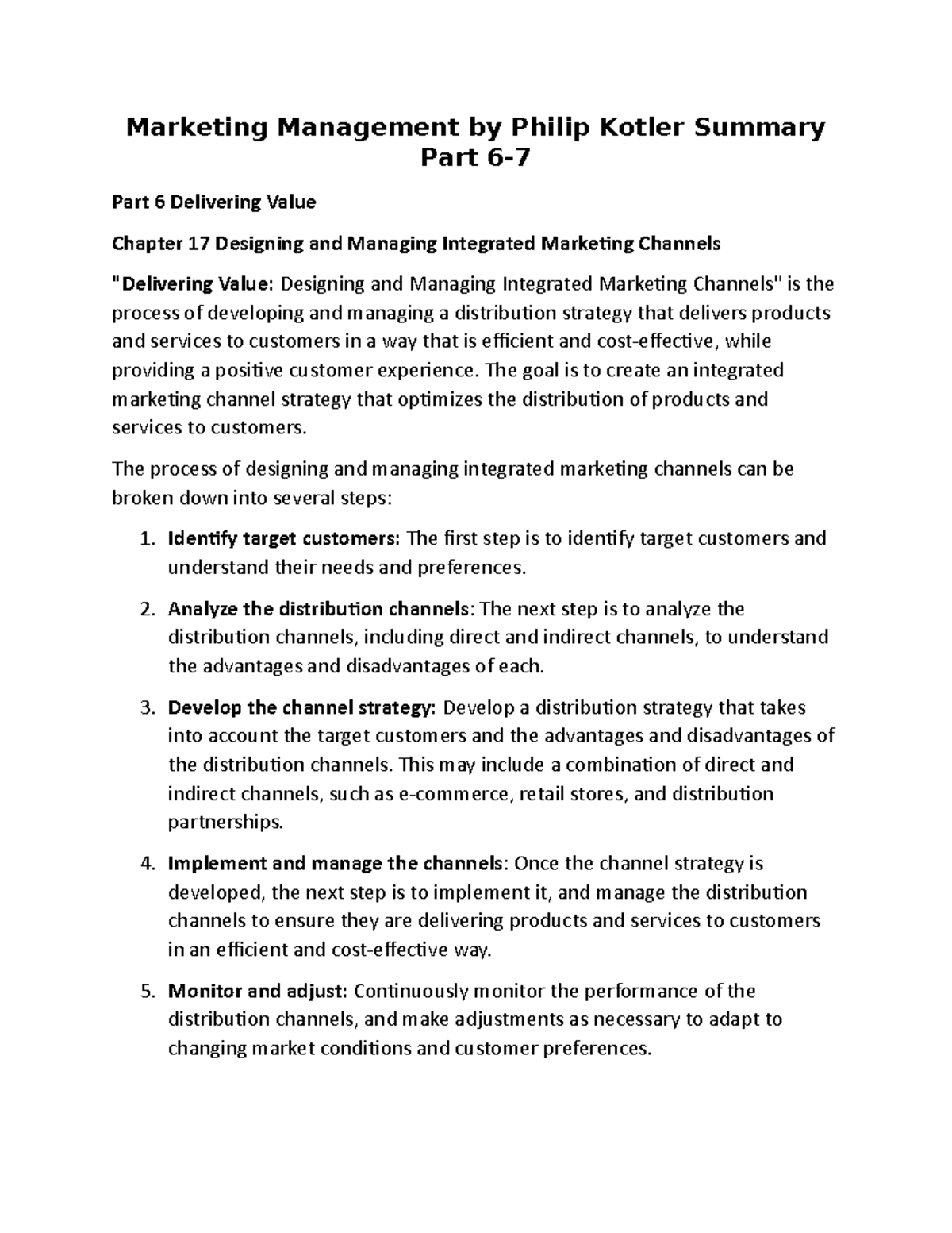 Marketing Management by Philip Kotler Summary: Parts 6 to 7 Overview ...