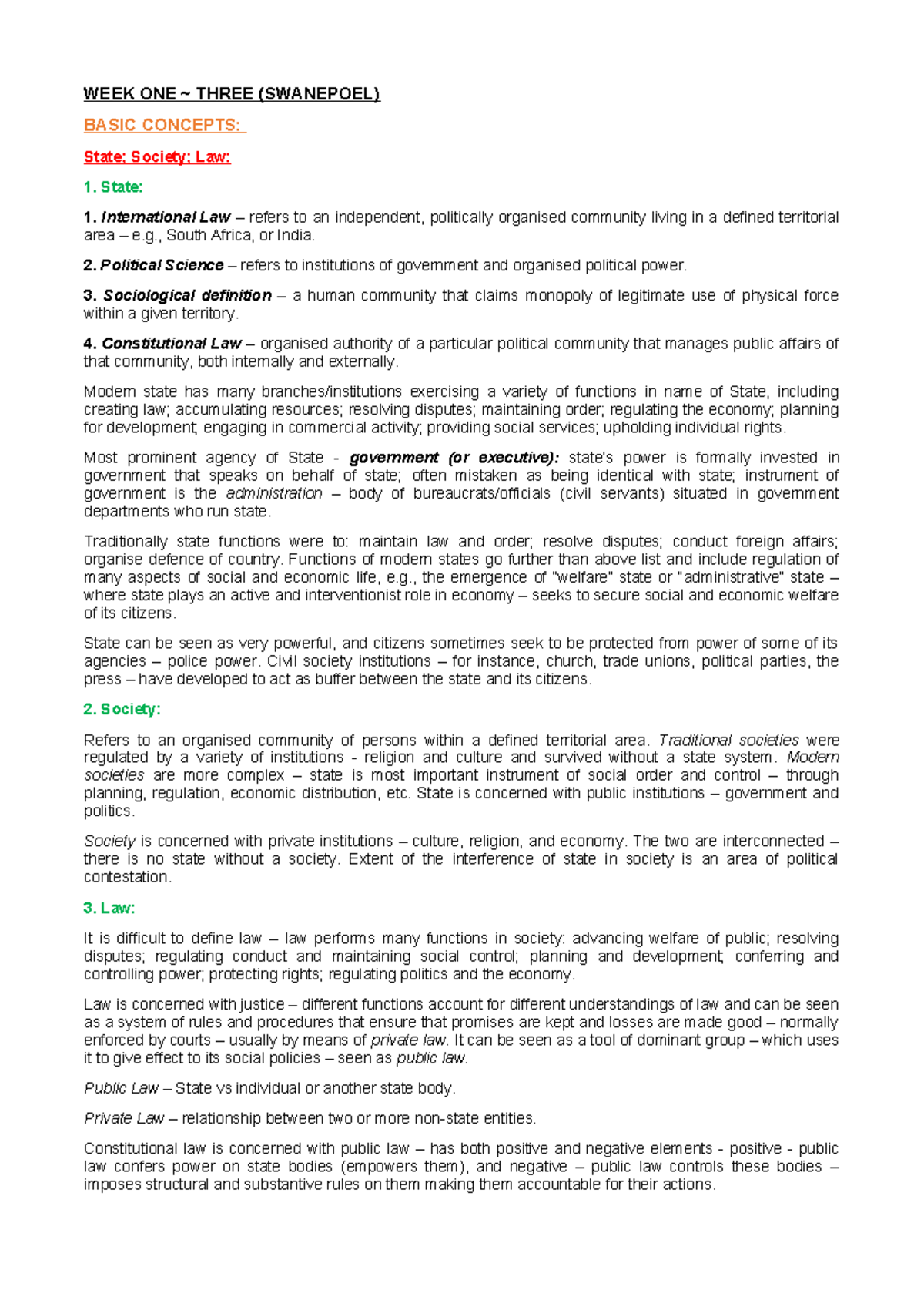 Constitutional Law - Week 1 to 3 Overview and Key Concepts Notes - Studocu